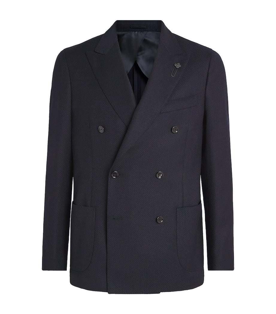 Lardini Mens Wool Double-Breasted Blazer Navy Image 1