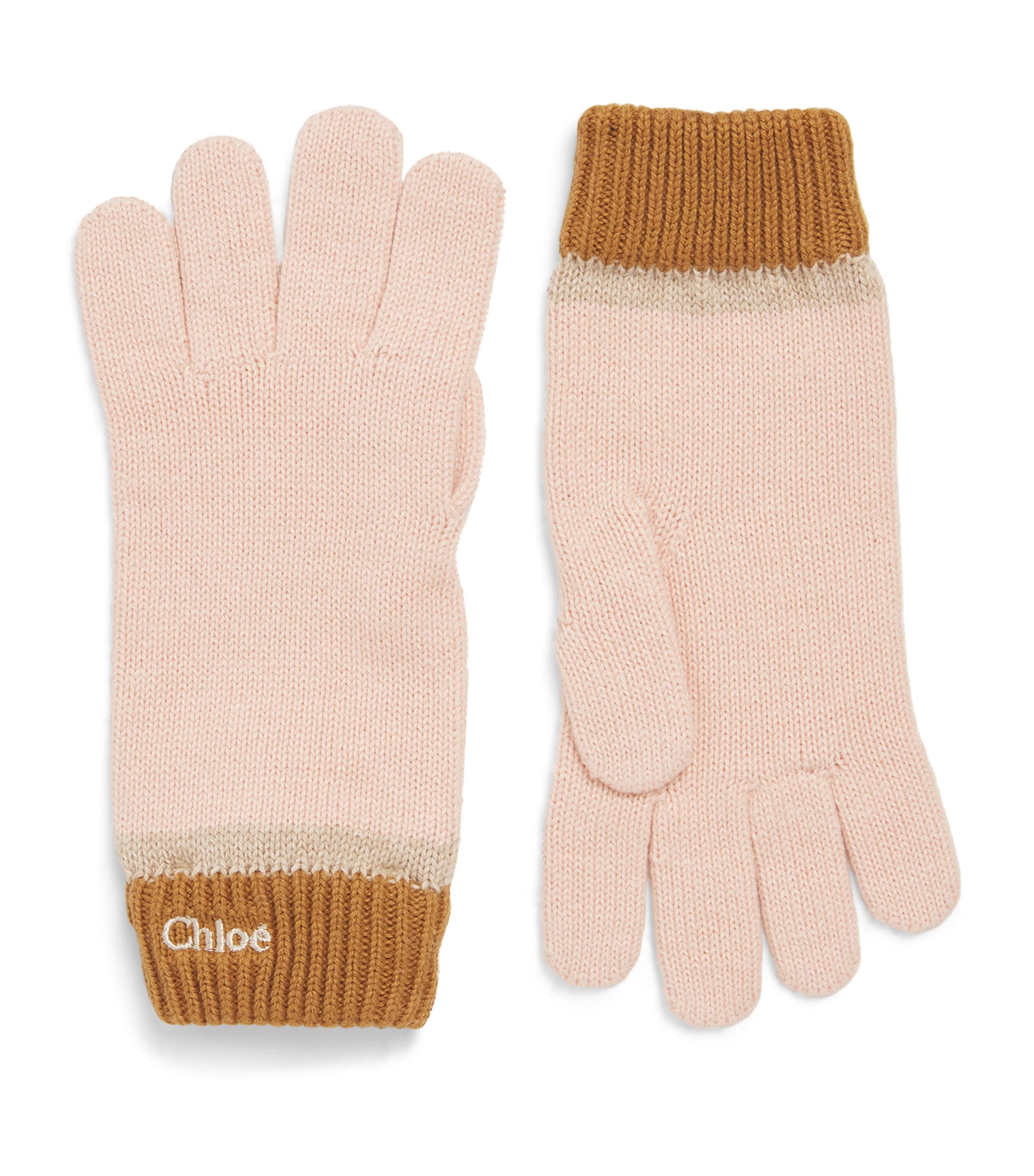 CHLOÉ COTTON-WOOL LOGO GLOVES 