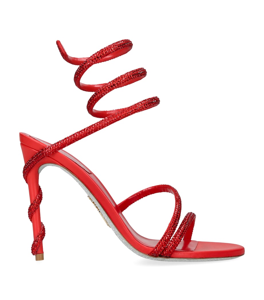 René Caovilla Satin Embellished Margot Heeled Sandals 105 Red Image 1