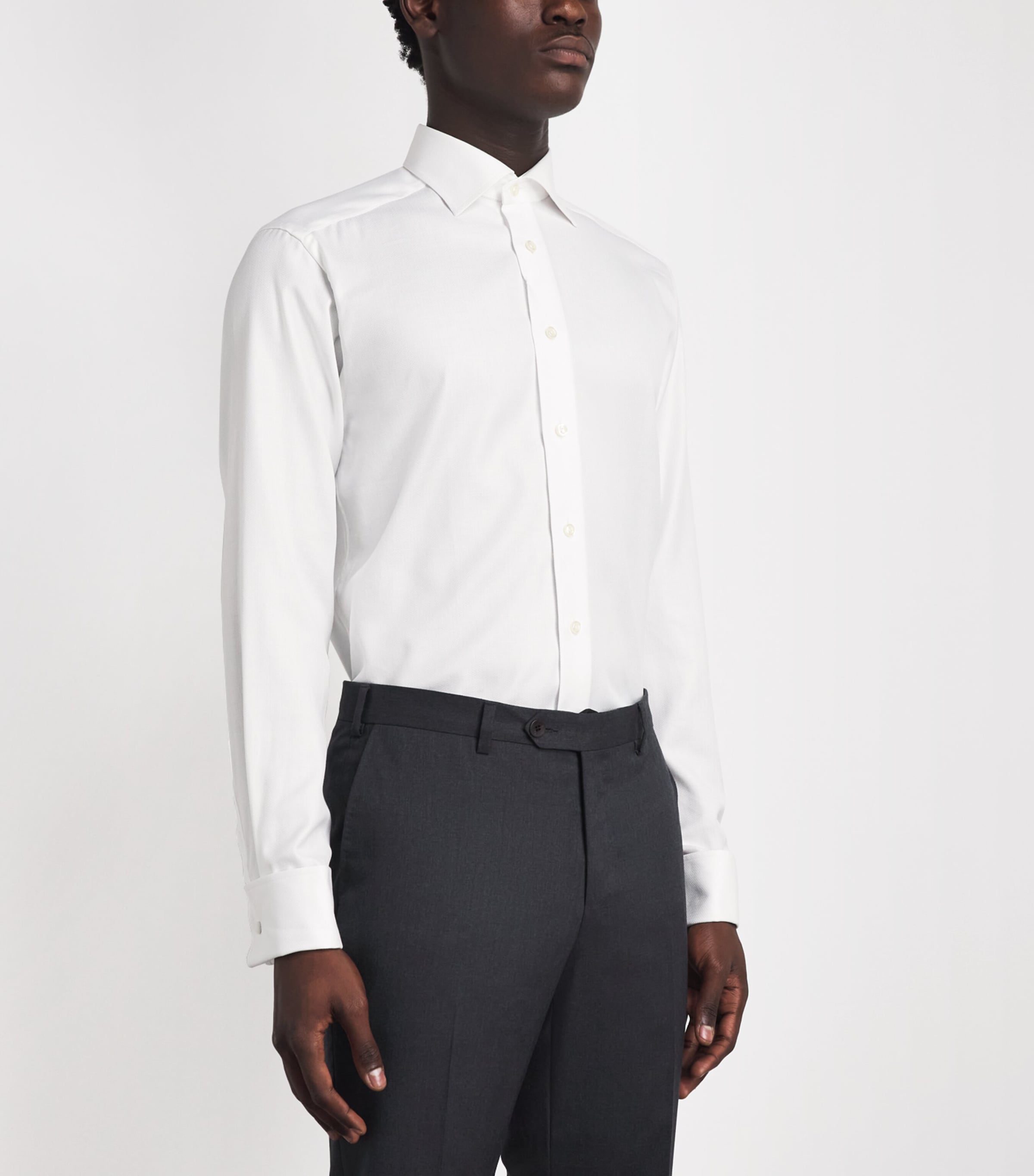 Eton Mens Cotton Herringbone Slim-Fit Shirt White Image 4