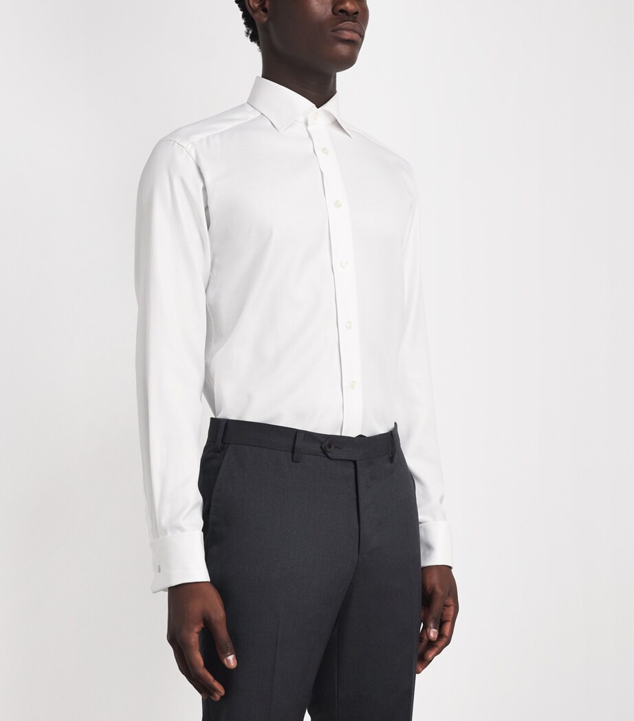Eton Mens Cotton Herringbone Slim-Fit Shirt White Image 4