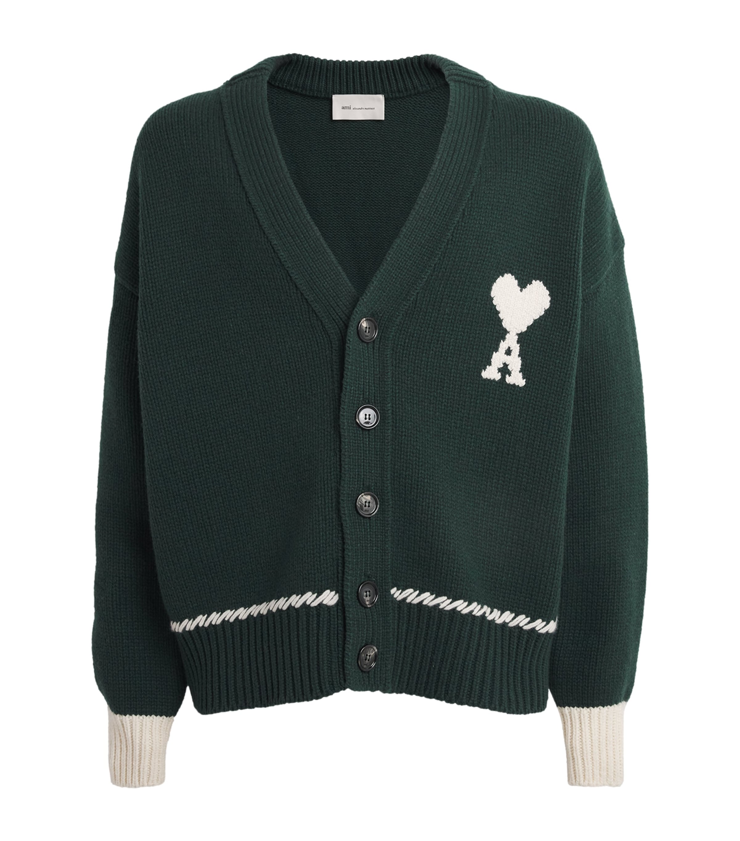 Wool-Blend Whipstitch Logo Cardigan A014 EVERGREEN Image 1