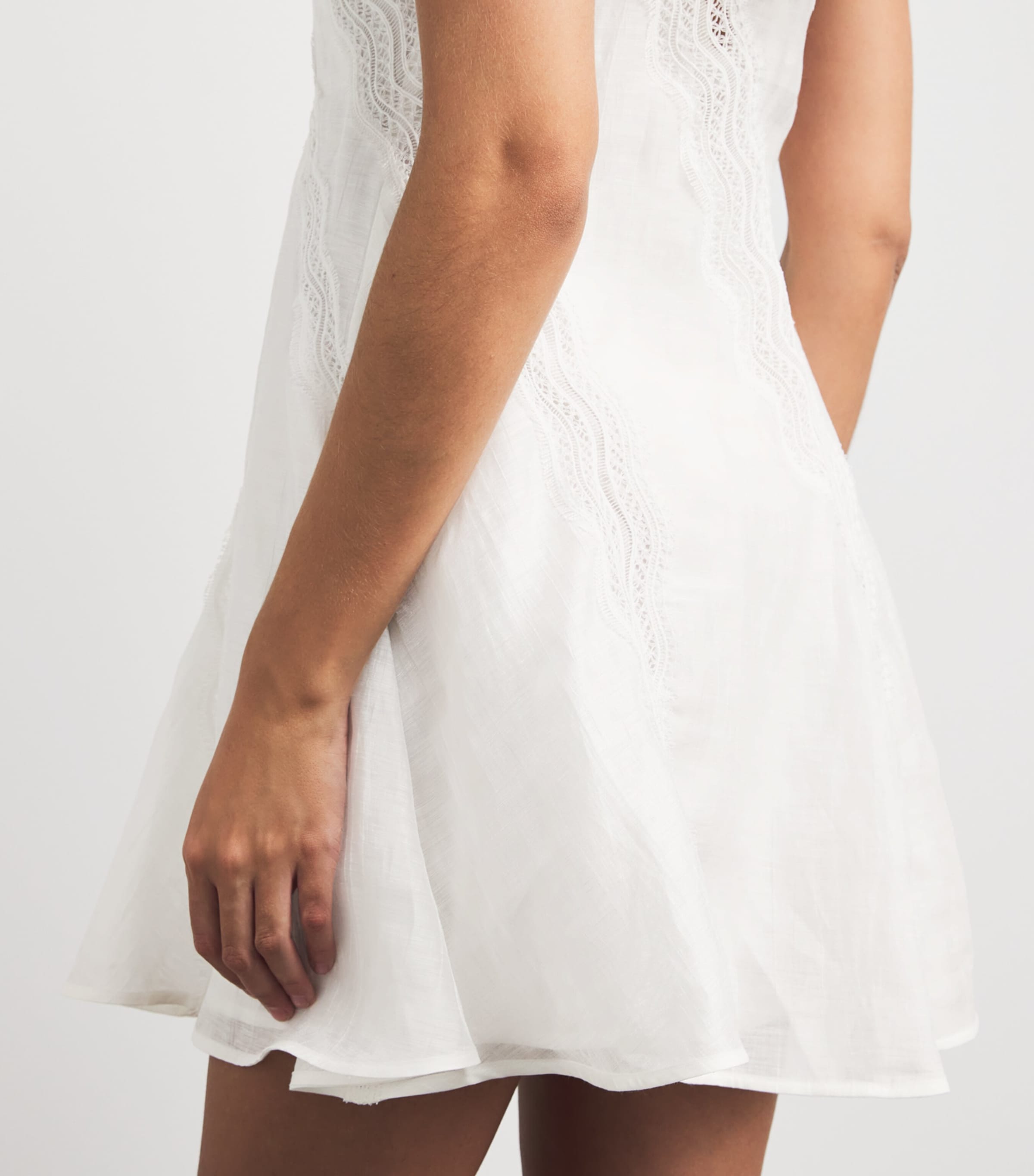 Sandro Paris Womens Linen-Blend Lace-Trim Dress White Image 5