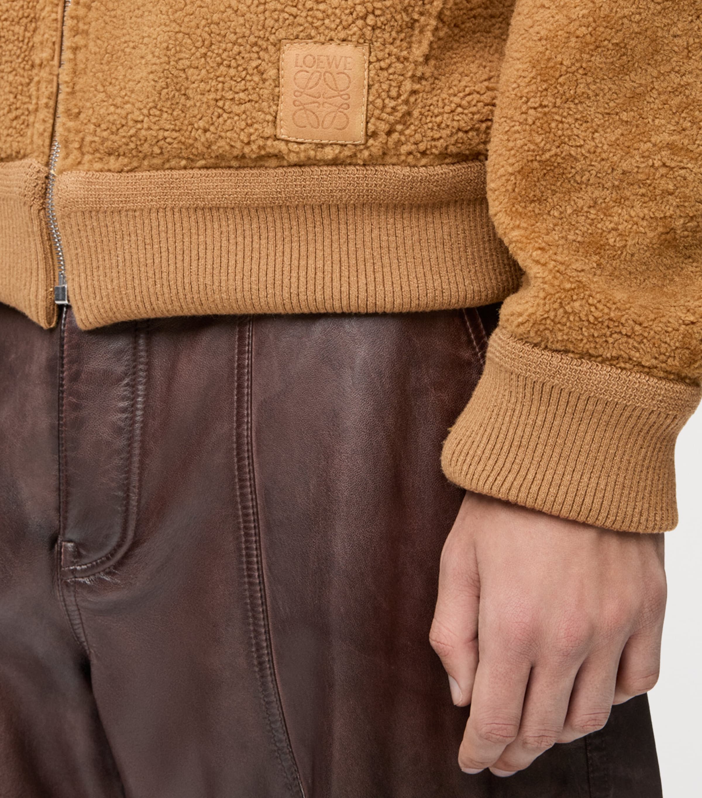 Shearling Reversible Hooded Jacket TAN Image 9