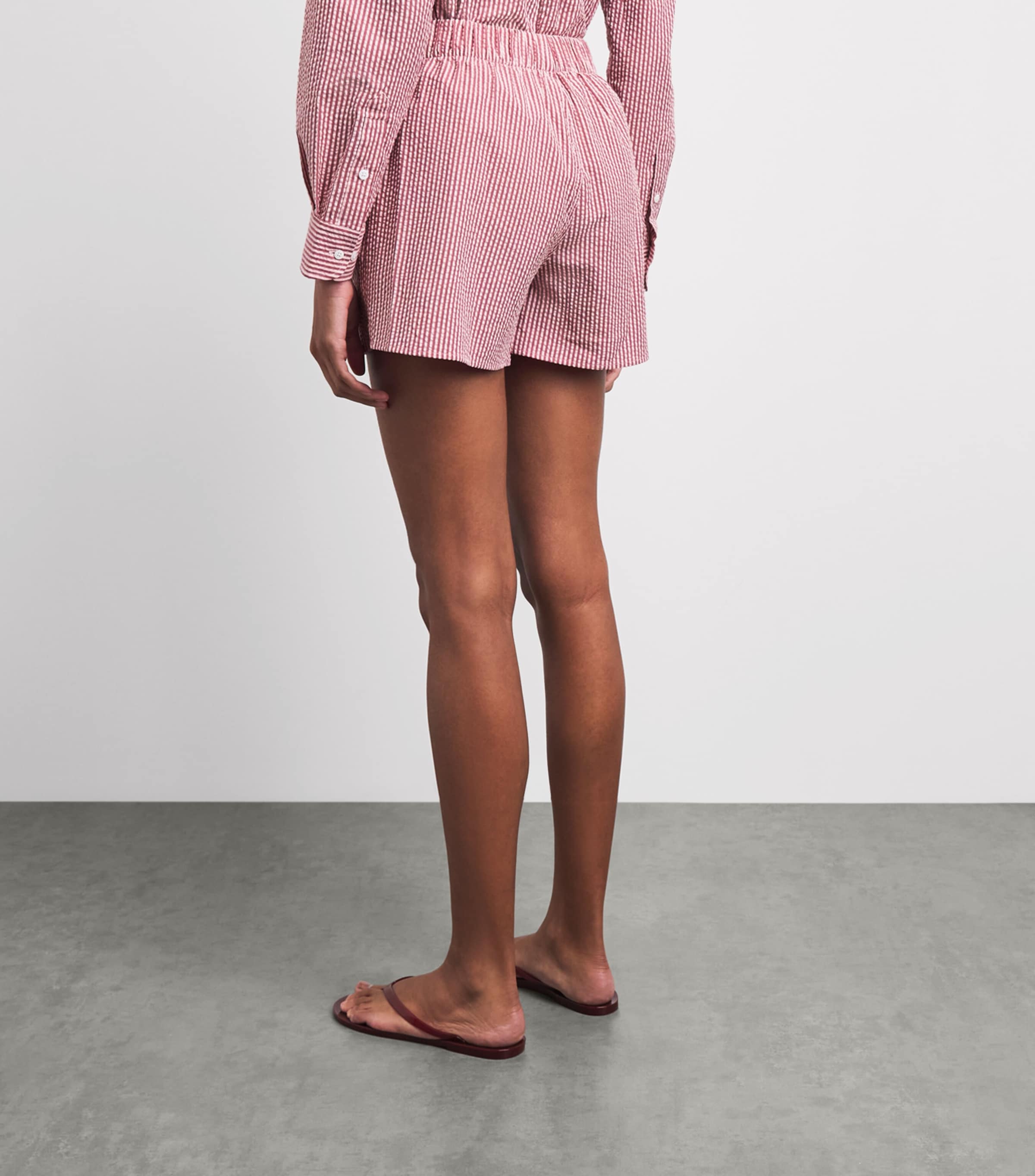 With Nothing Underneath Womens Cotton Striped Seersucker Boxer Shorts Pink Berry Stripe Image 5