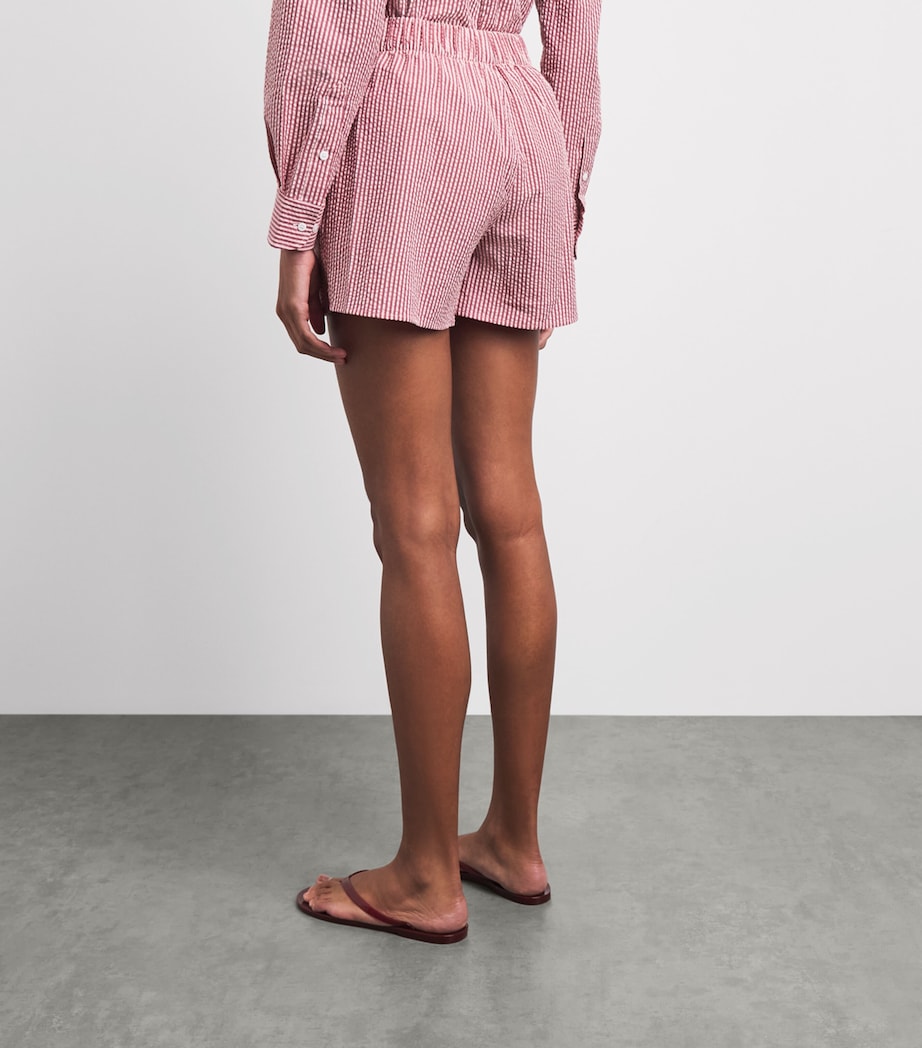With Nothing Underneath Womens Cotton Striped Seersucker Boxer Shorts Pink Berry Stripe Image 5