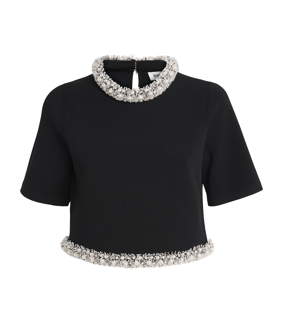 Embellished-Trim Ozelle Top BLACK Image 1