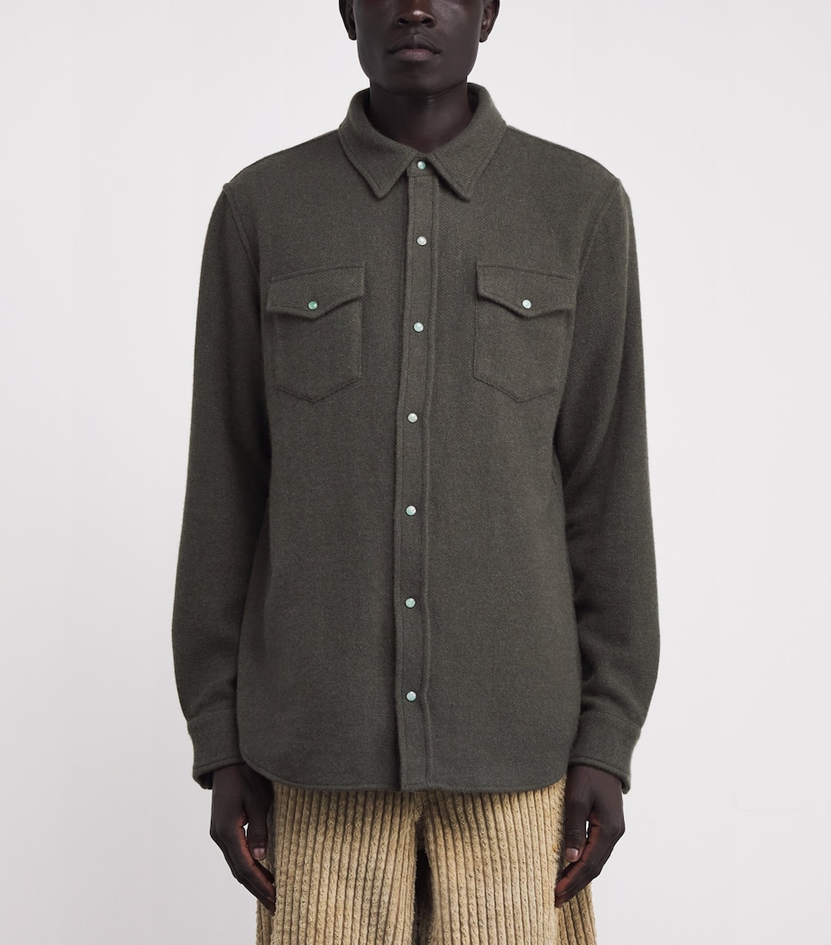 Cashmere Press-Stud Overshirt SABLE / EMERALD Image 3