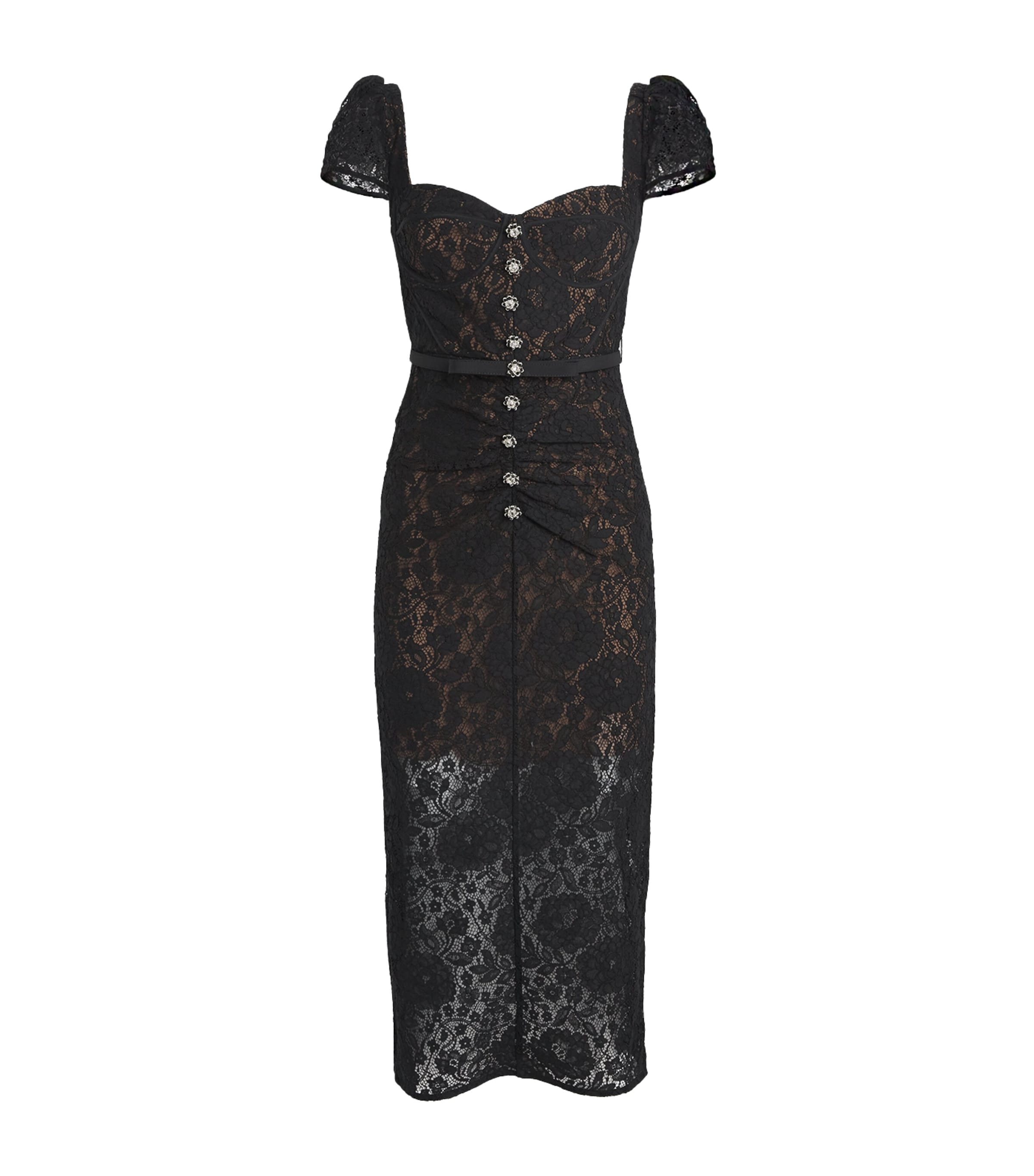 Self-Portrait Women's Floral Lace Sweetheart Midi-Dress - Black - Size 8 Self-Portrait Women's Floral Lace Sweetheart Midi-Dress - Black - Size 8