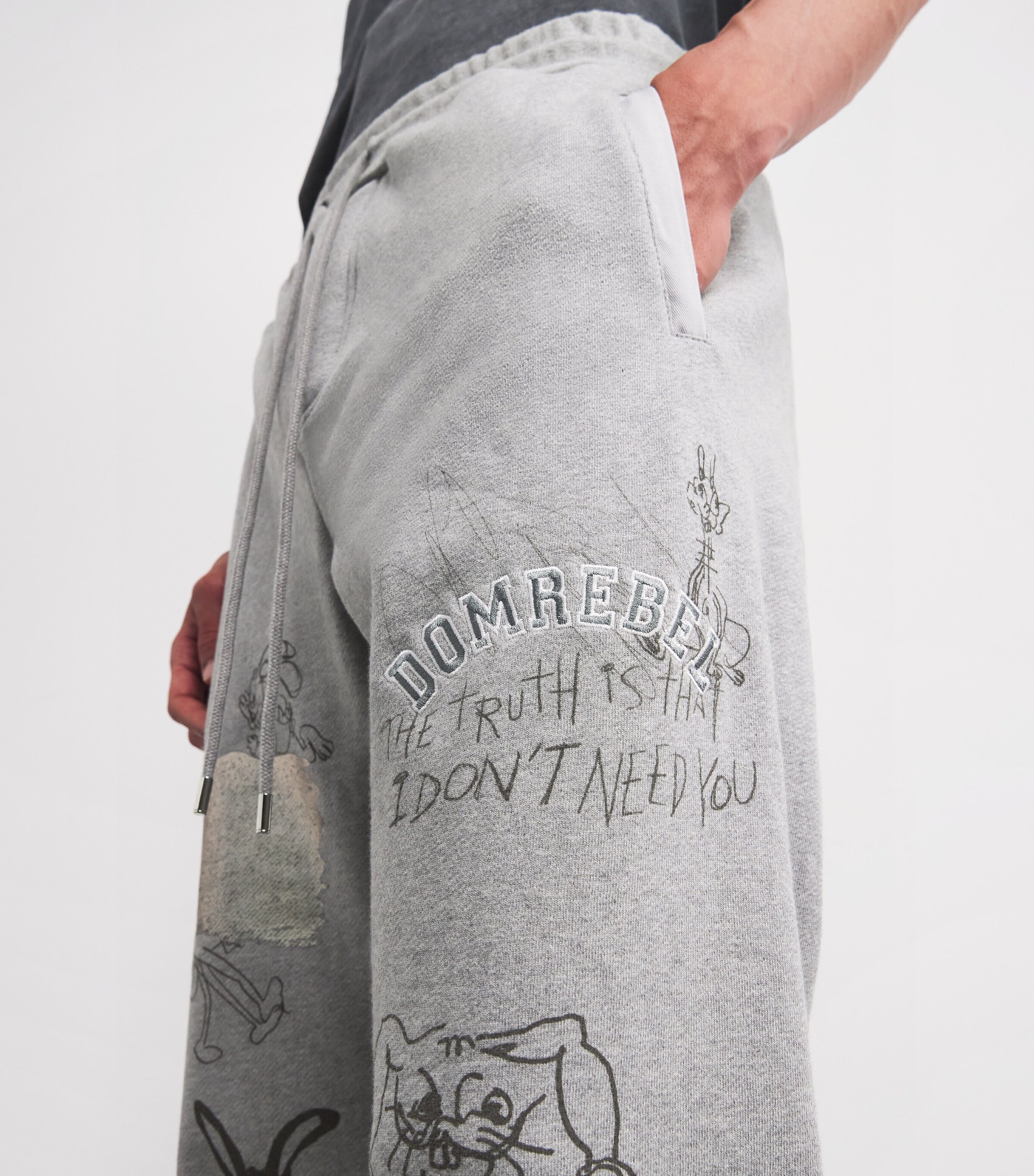 DOMREBEL Mens Cotton College Logo Sweatpants Heather Grey Image 6