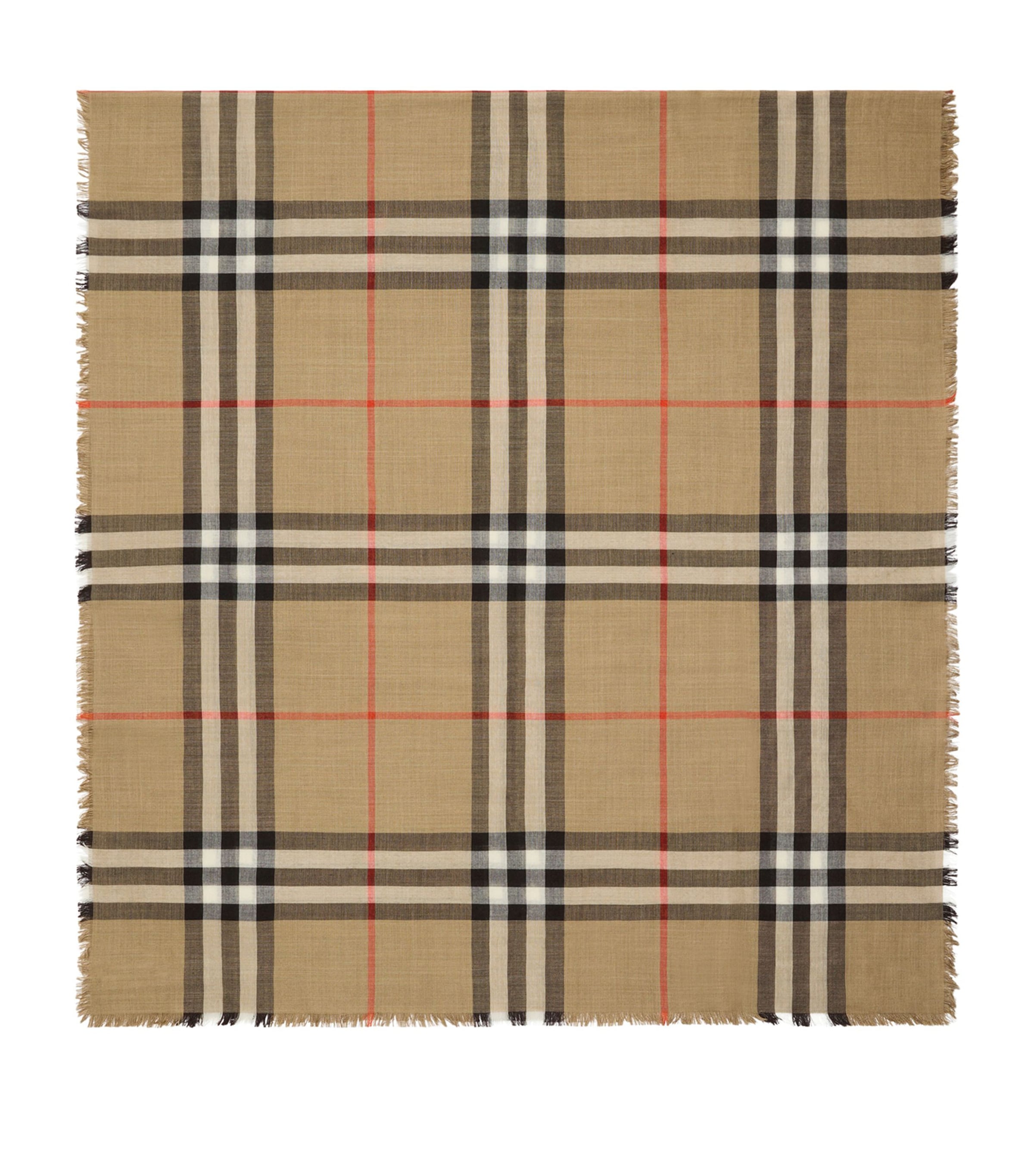 Wool-Silk Reversible Check Scarf SAND/VOLE BROWN Image 1