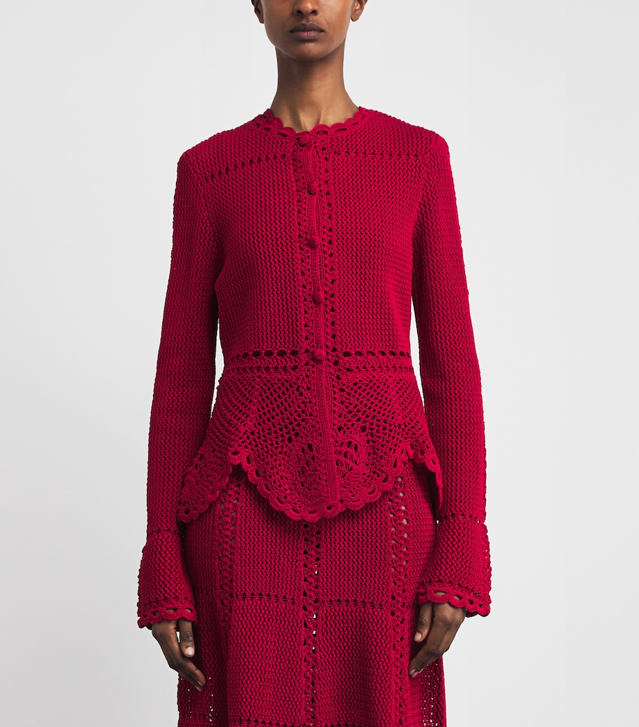 Erdem Womens Cotton Crochet Peplum Cardigan Ruby Red Image 4