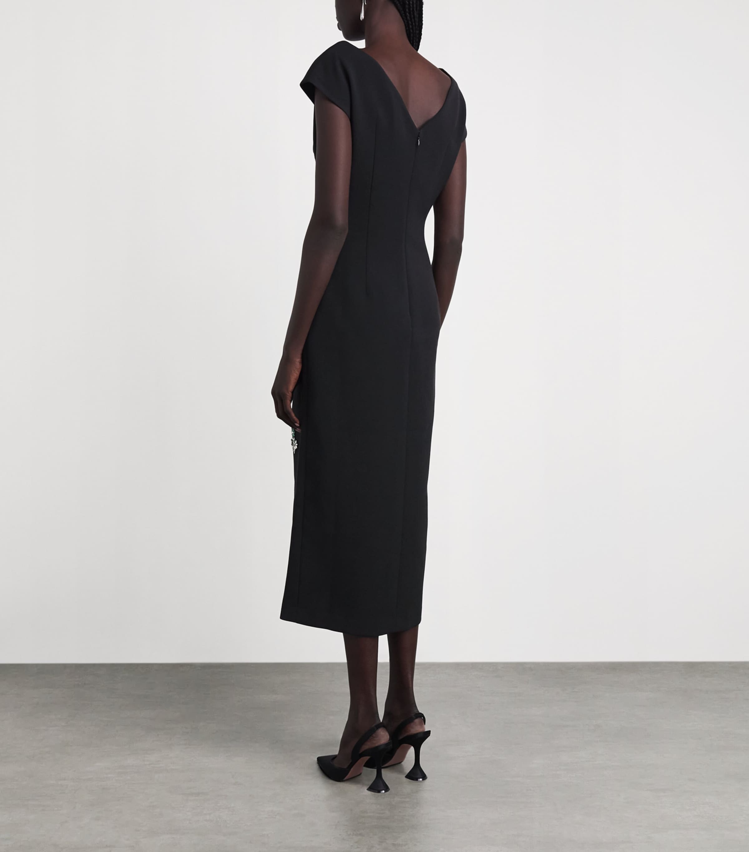 Huishan Zhang Womens Crepe Embellished Evelyn Midi Dress Black Image 4
