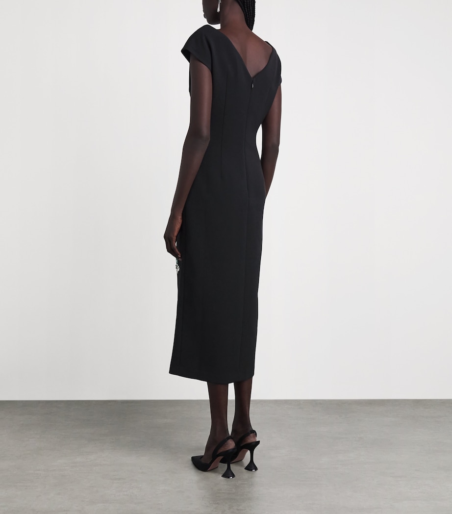 Huishan Zhang Womens Crepe Embellished Evelyn Midi Dress Black Image 4