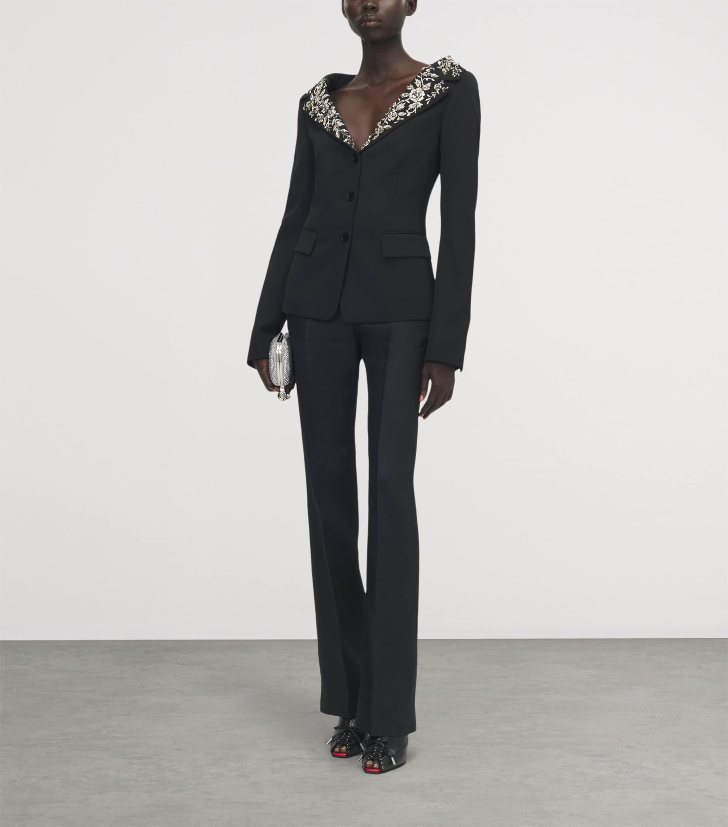 McQueen Womens Wool Beaded-Collar Blazer Image 4