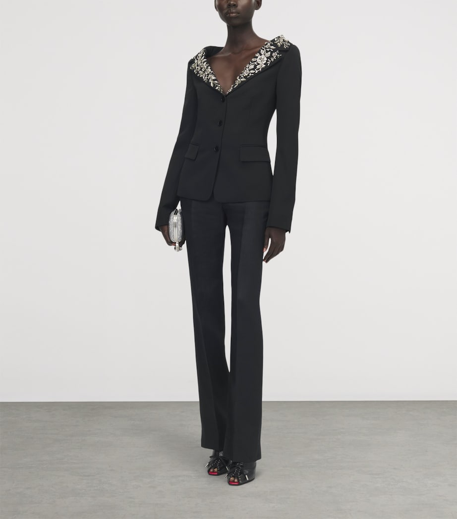 McQueen Womens Wool Beaded-Collar Blazer Image 4