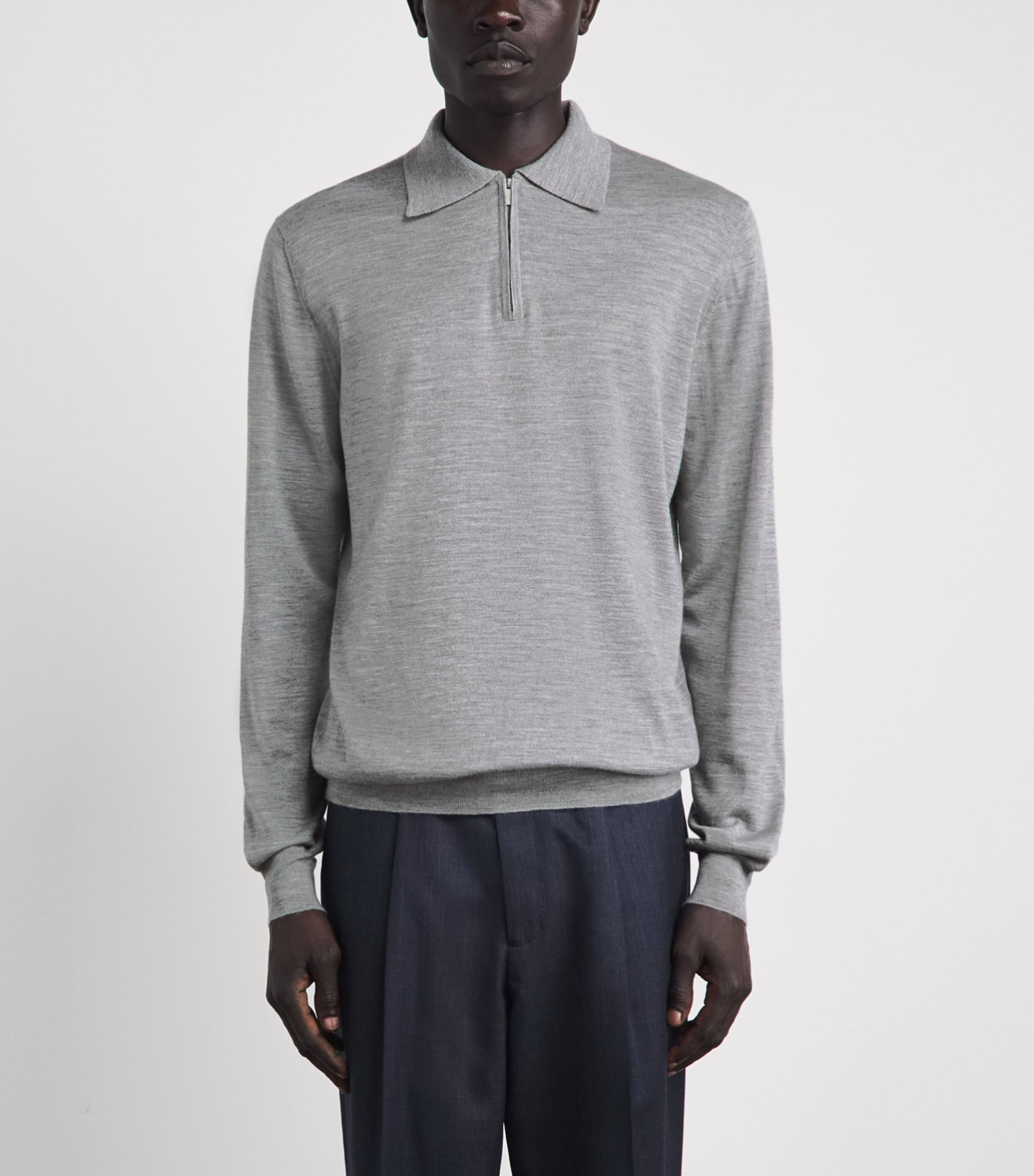 Lardini Mens Wool-Silk-Cashmere Quarter-Zip Sweater Grey Image 4