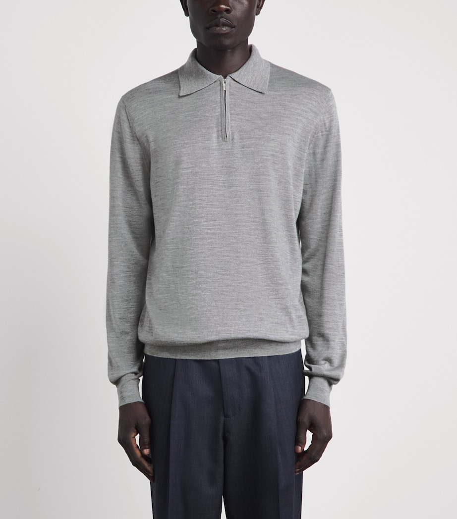 Lardini Mens Wool-Silk-Cashmere Quarter-Zip Sweater Grey Image 4