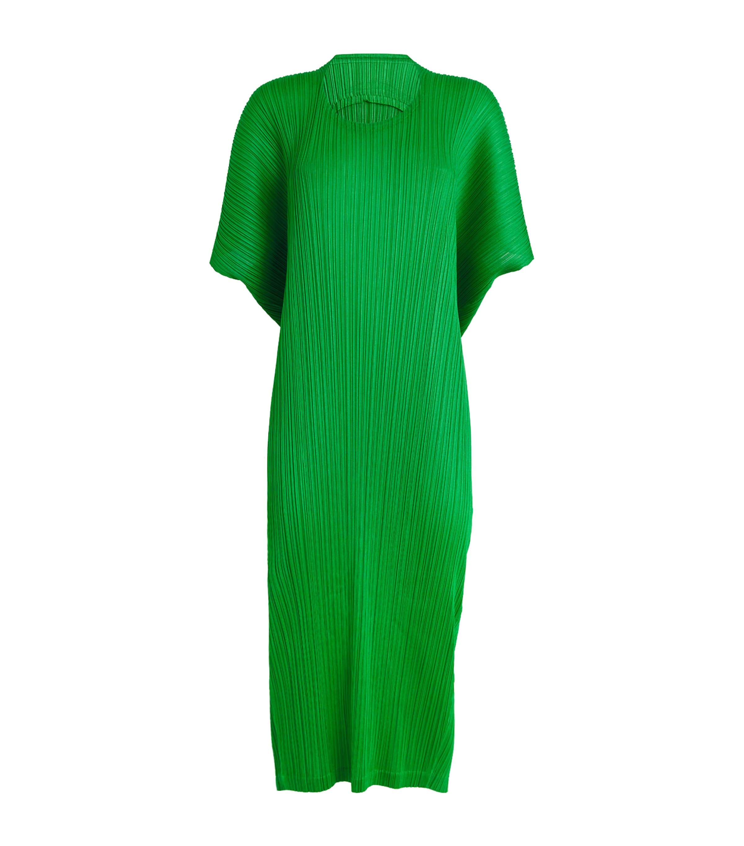 Shop Issey Miyake Pleated Space Rock Midi Dress In Green