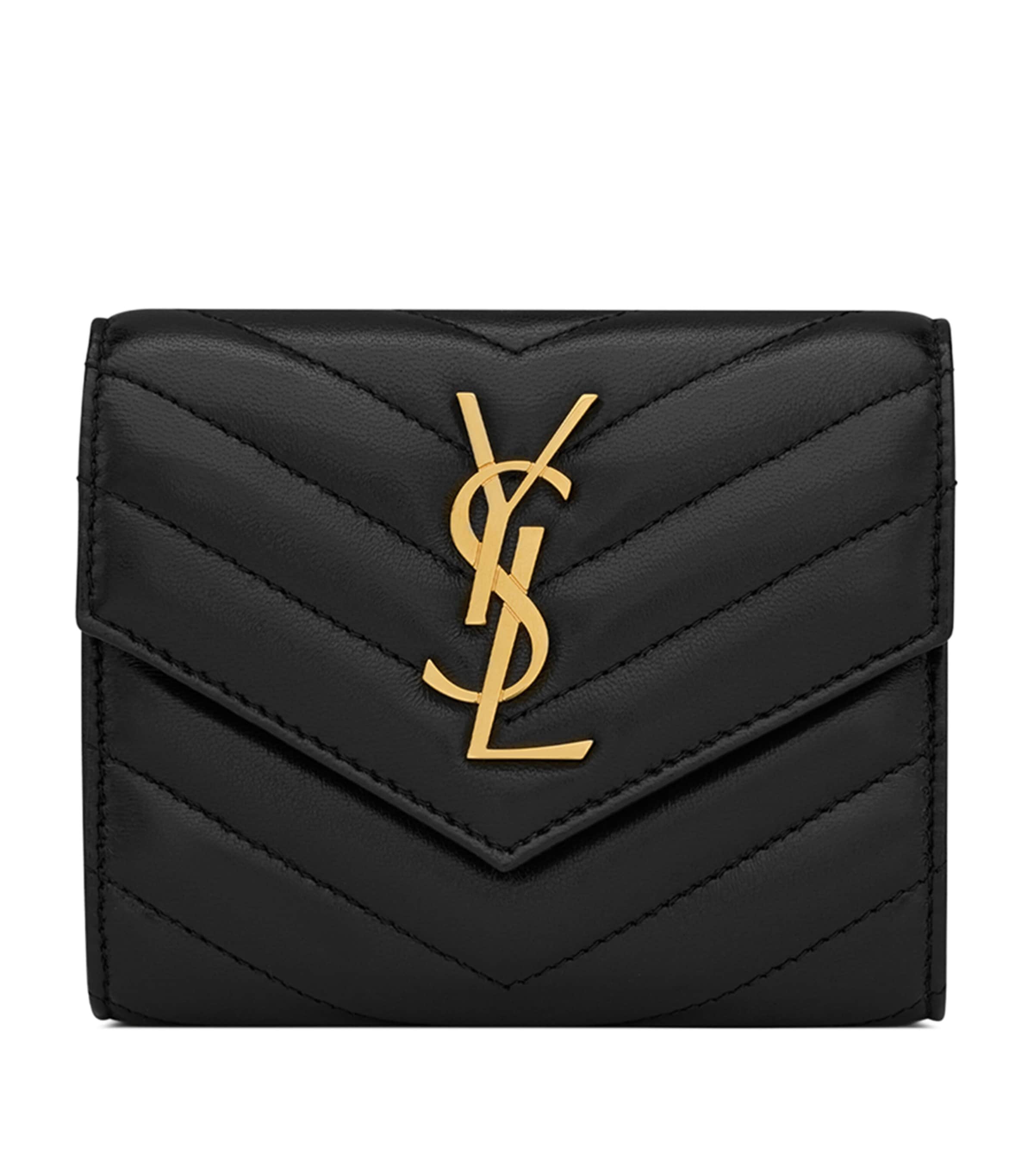 Saint Laurent Monogram Metalassé Trifold Wallet In Black