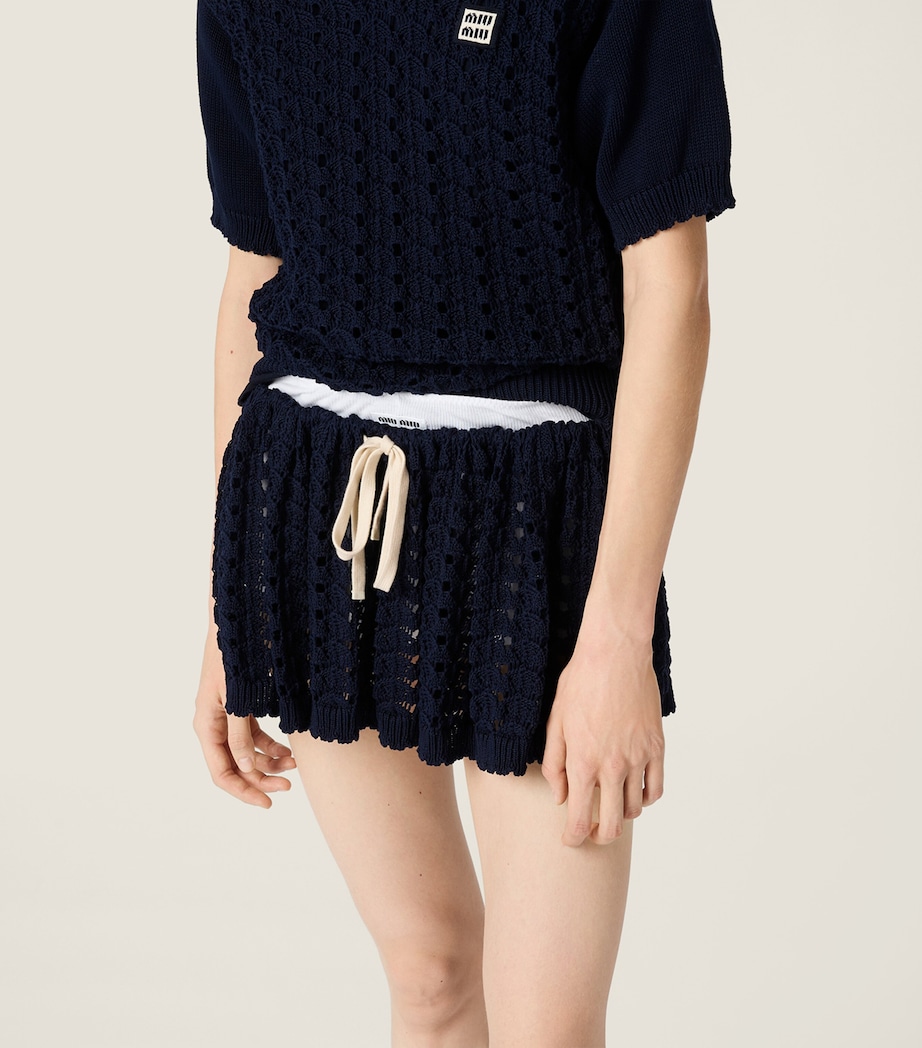 Miu Miu Womens Cotton Crochet Mini Skirt Blue Image 4
