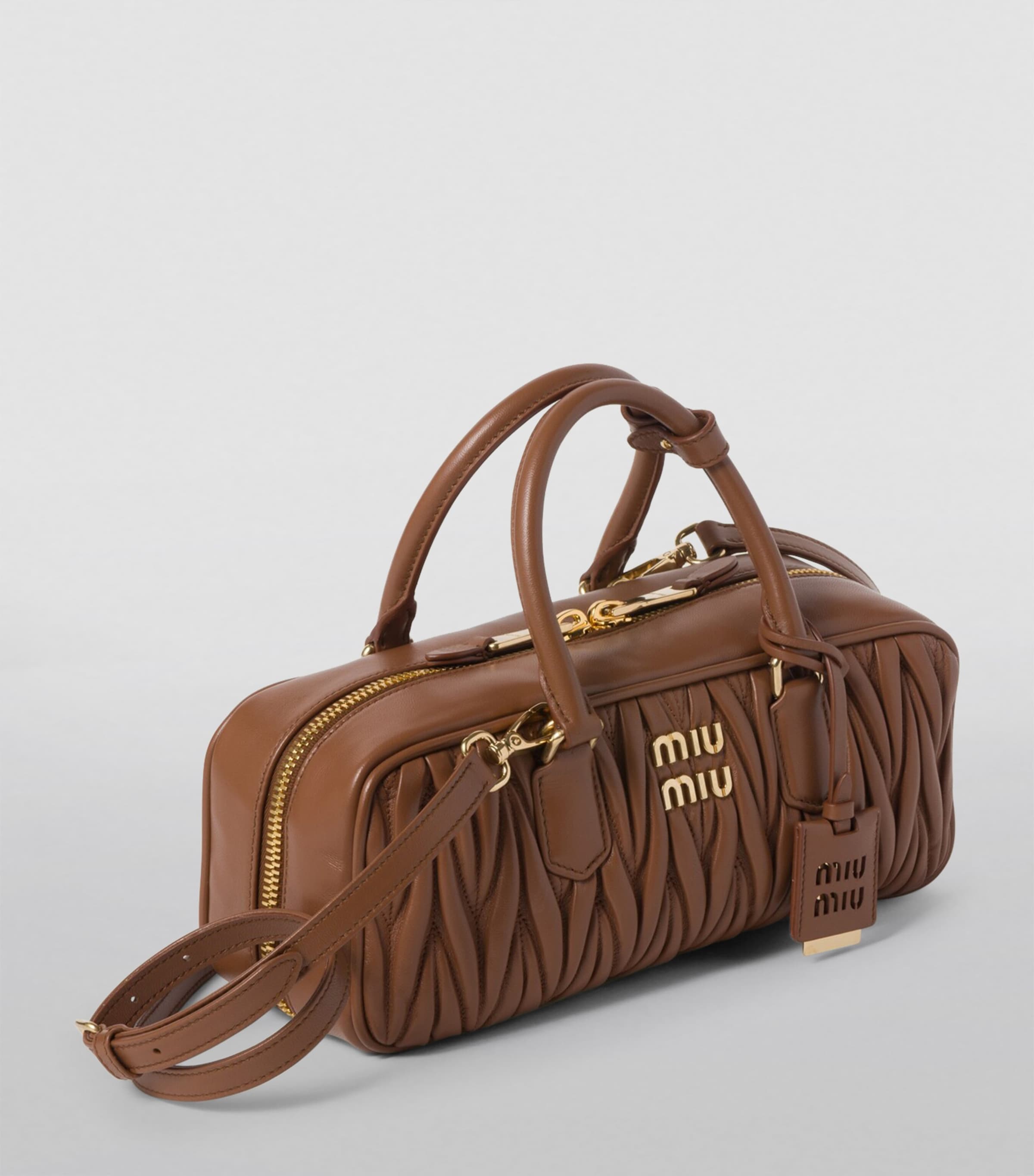 Miu Miu Brown Small Matelassé Leather Arcadie Top-Handle Bag