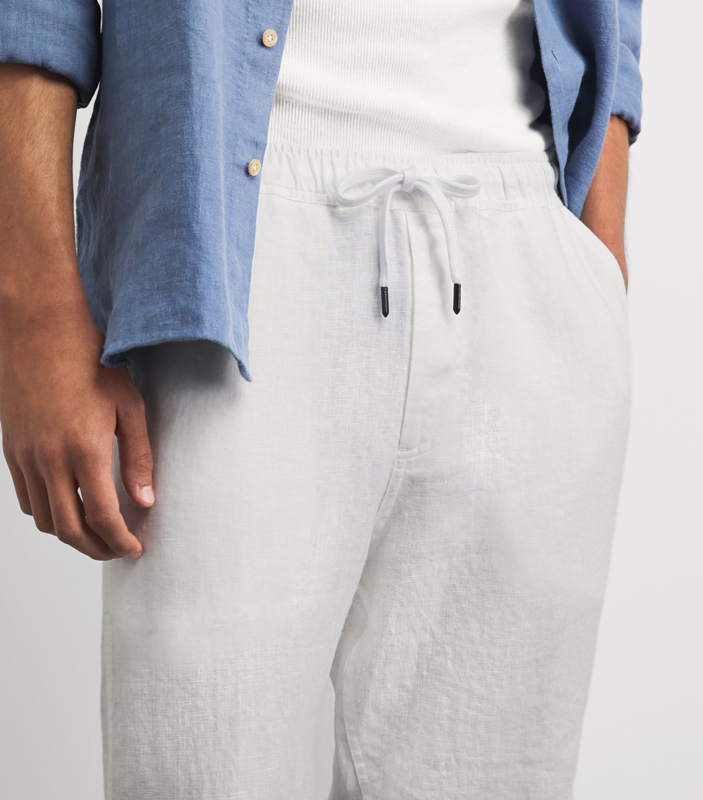 Derek Rose Mens Linen Vienna Straight Trousers Whi Image 3