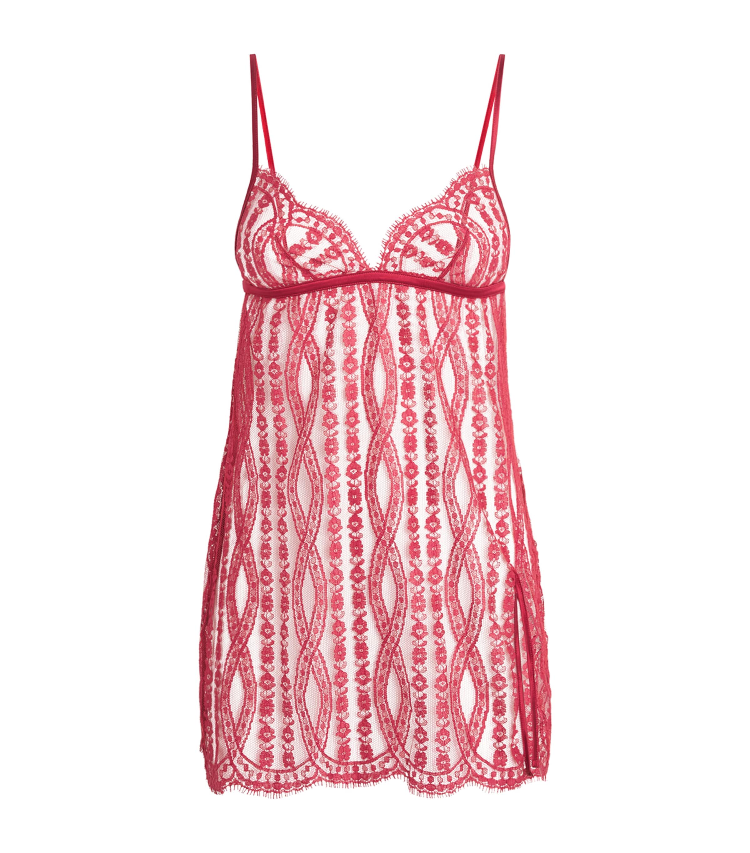 Coco De Mer Womens Lace Renata Slip Dress Ruby Image 1
