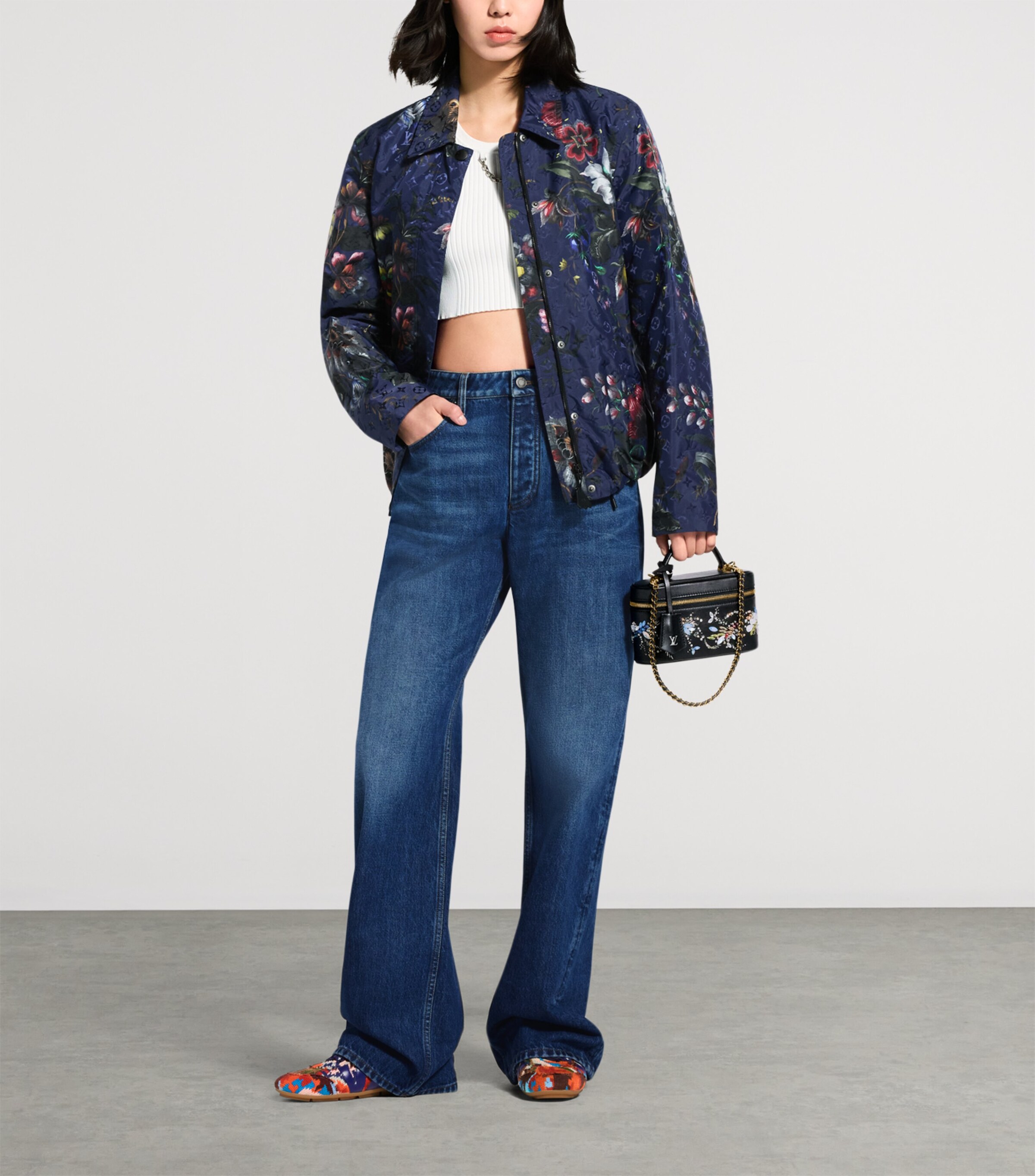 LOUIS VUITTON Womens Water-Resistant Floral Jacket Dark Navy Image 2