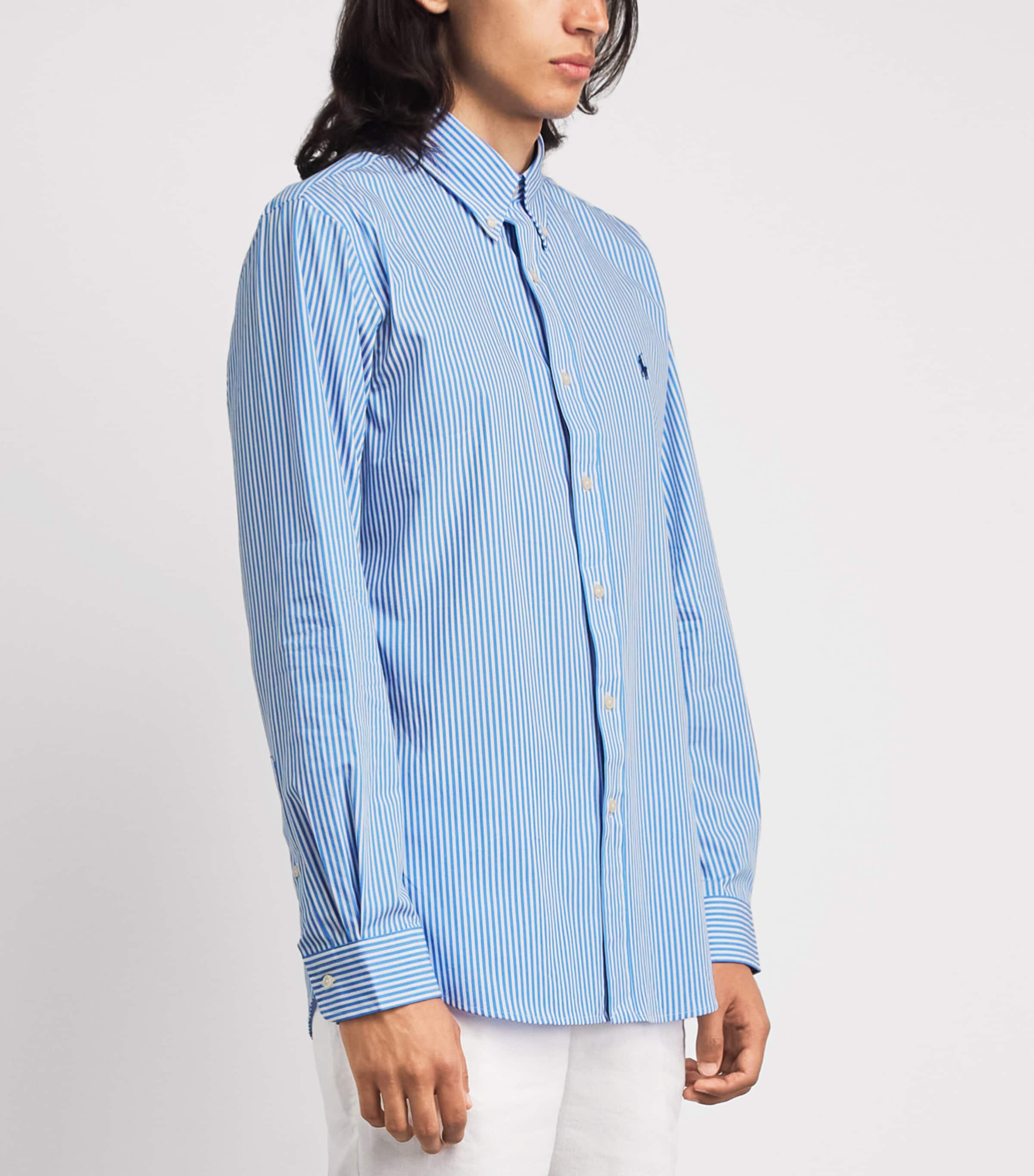 Polo Ralph Lauren Mens Stretch-Cotton Poplin Stripe Shirt Light Blue/wht Image 4