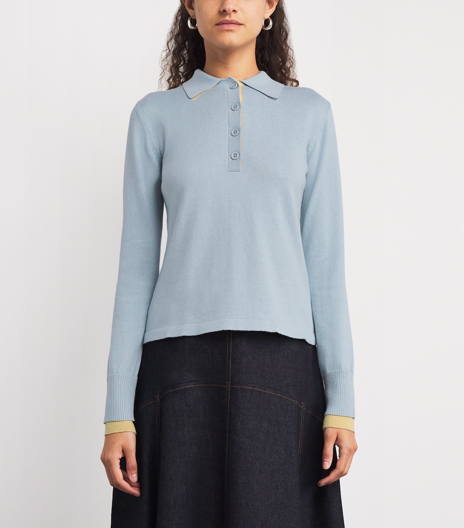 Cotton-Cashmere Polo Sweater LIGHT BLUE Image 3
