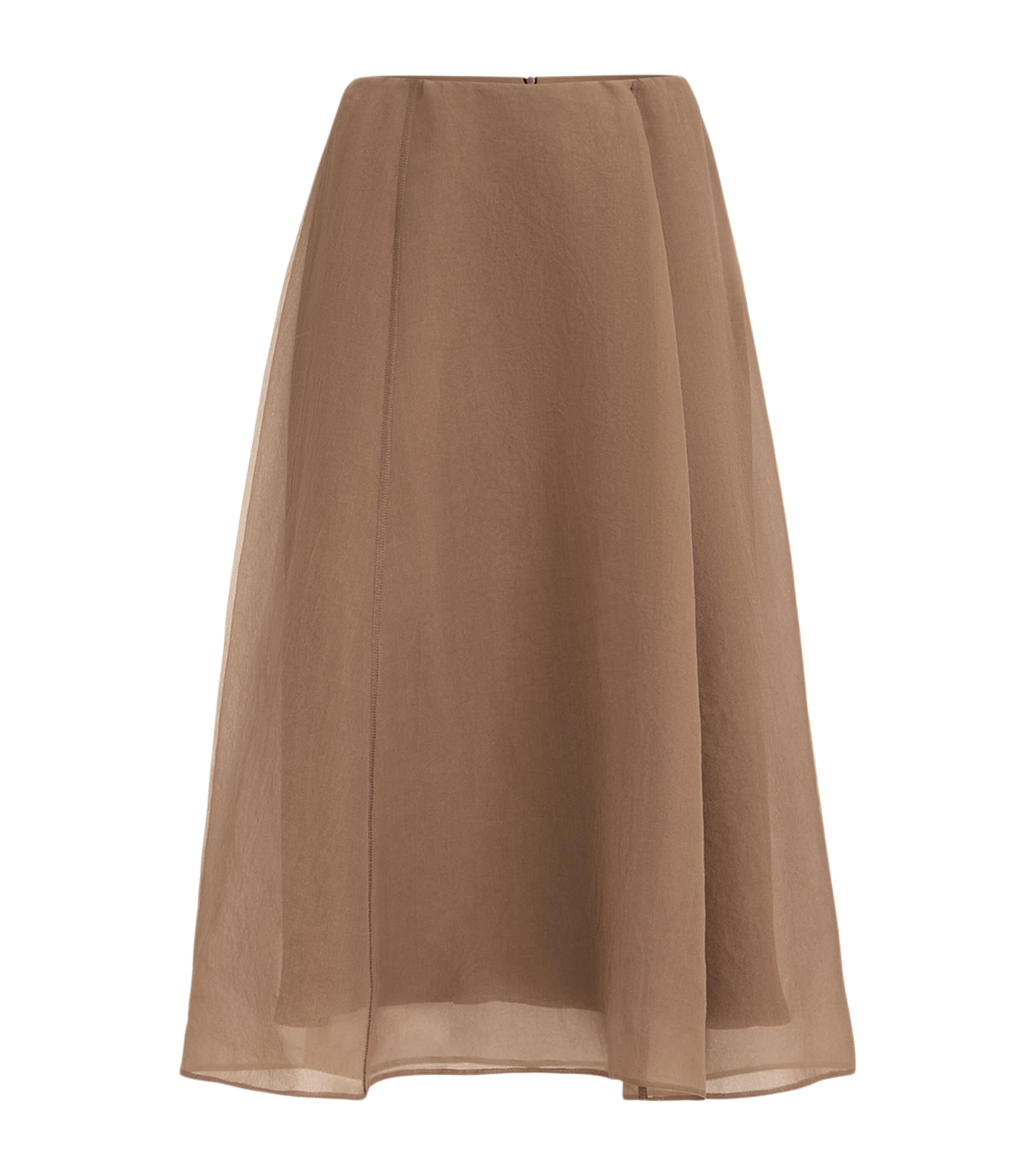 Brunello Cucinelli Brown Silk Midi Skirt | Harrods US