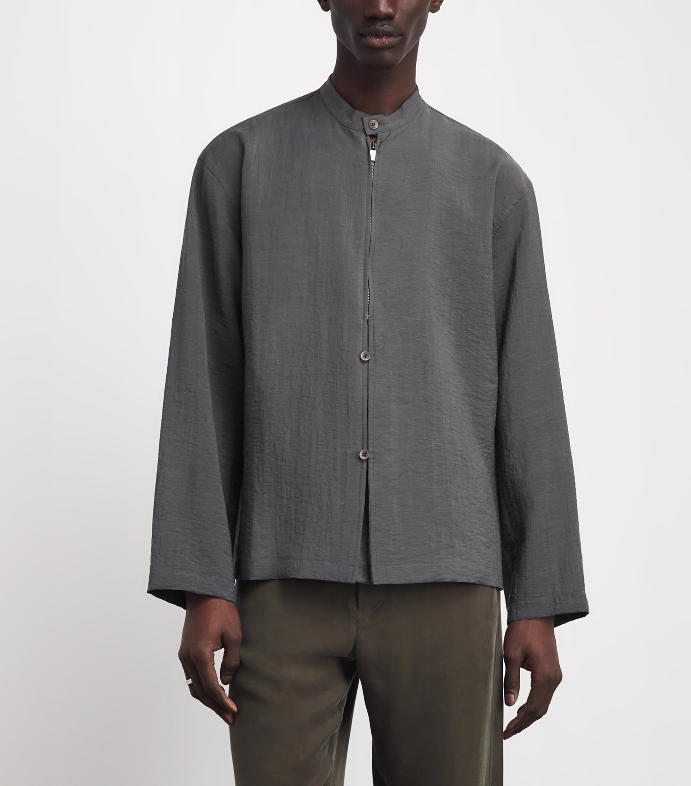 Le 17 Septembre Mens Dual-Layer Fastened Oversized Shirt Grey Image 3