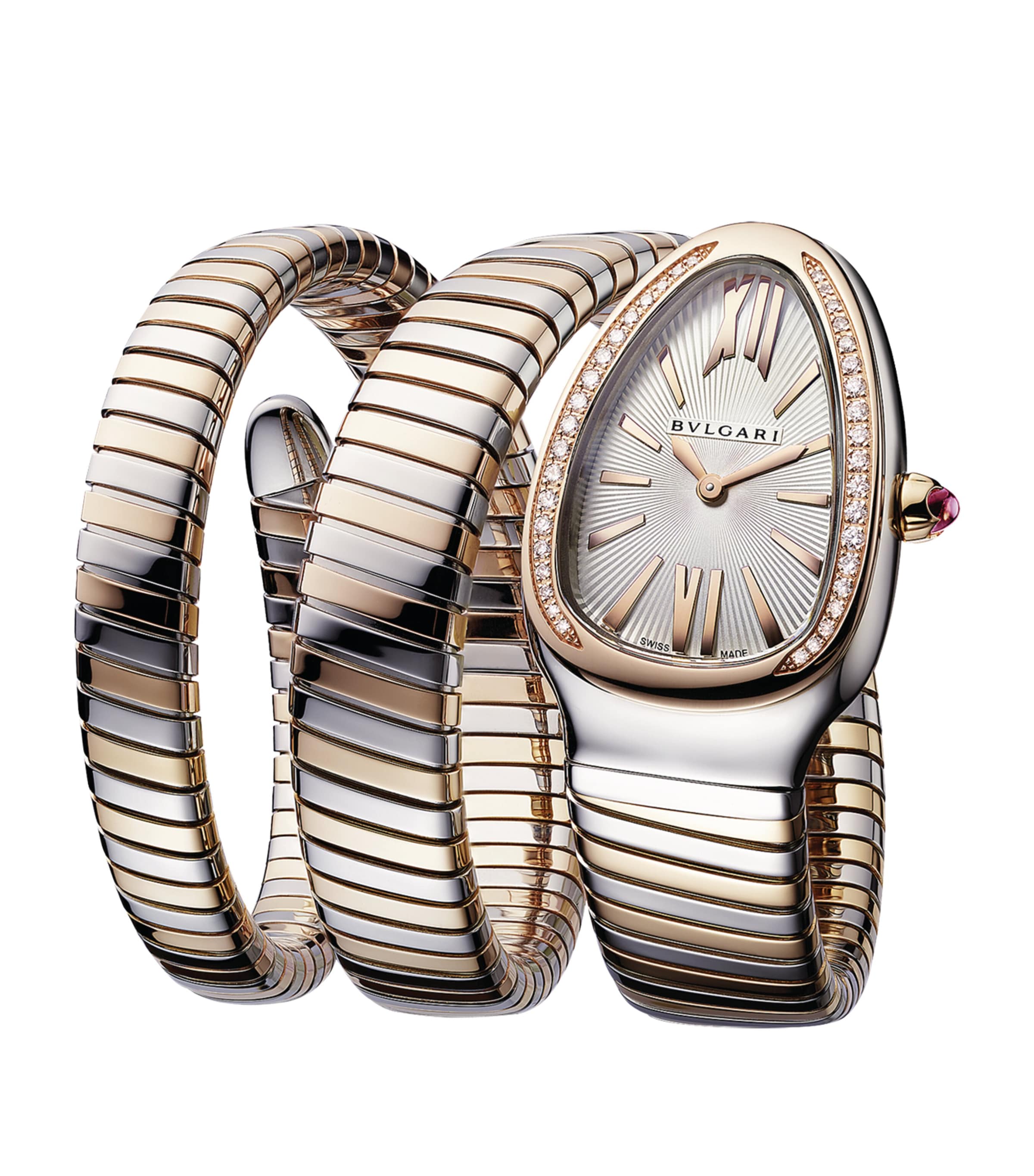 Bvlgari Rose Gold, Stainless Steel, Diamond and Rubellite Serpenti Tubogas Watch 35mm Grey Image 2