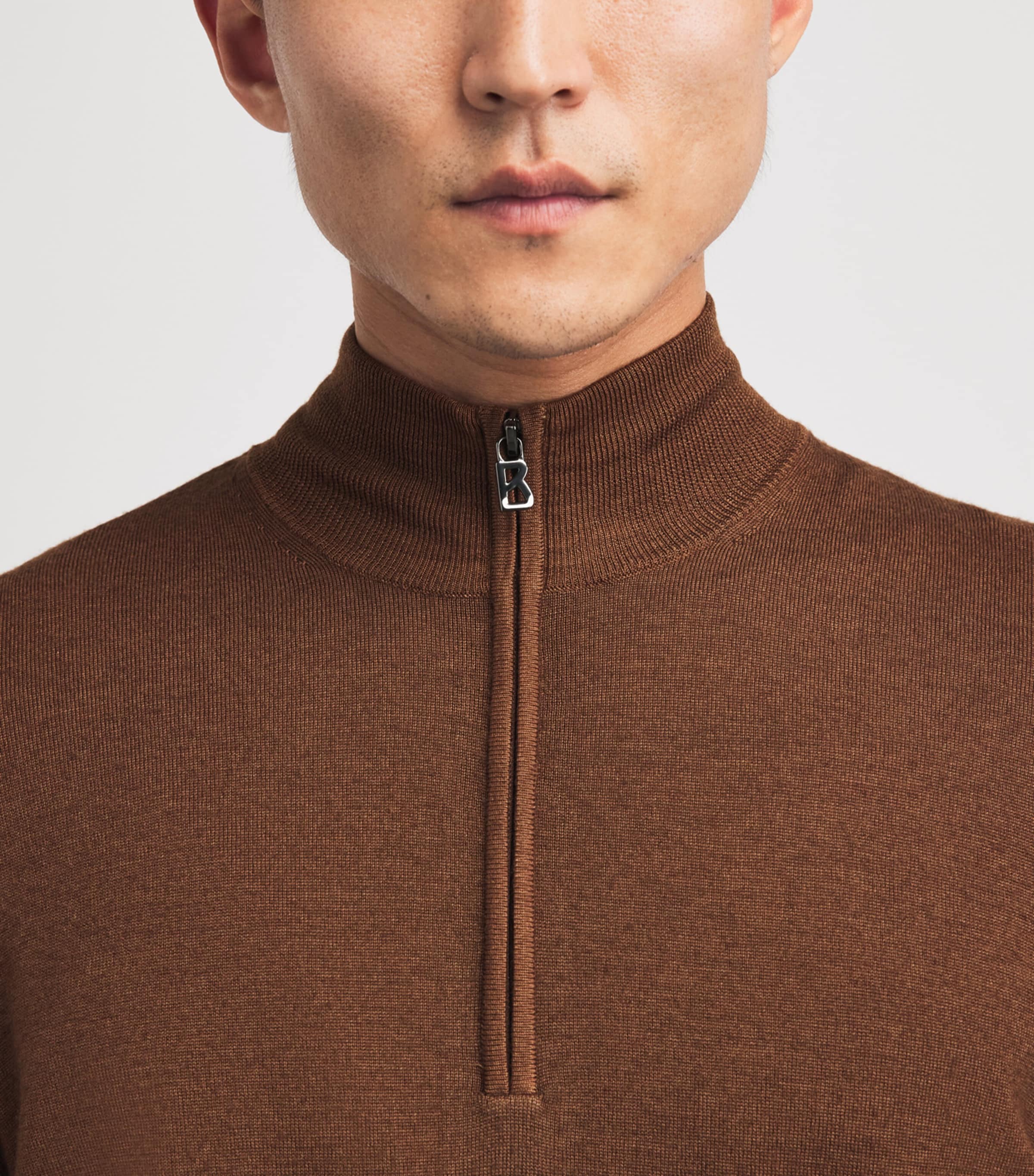 Bogner Mens Virgin Wool Ouri Quarter-Zip Sweater Brown Image 3