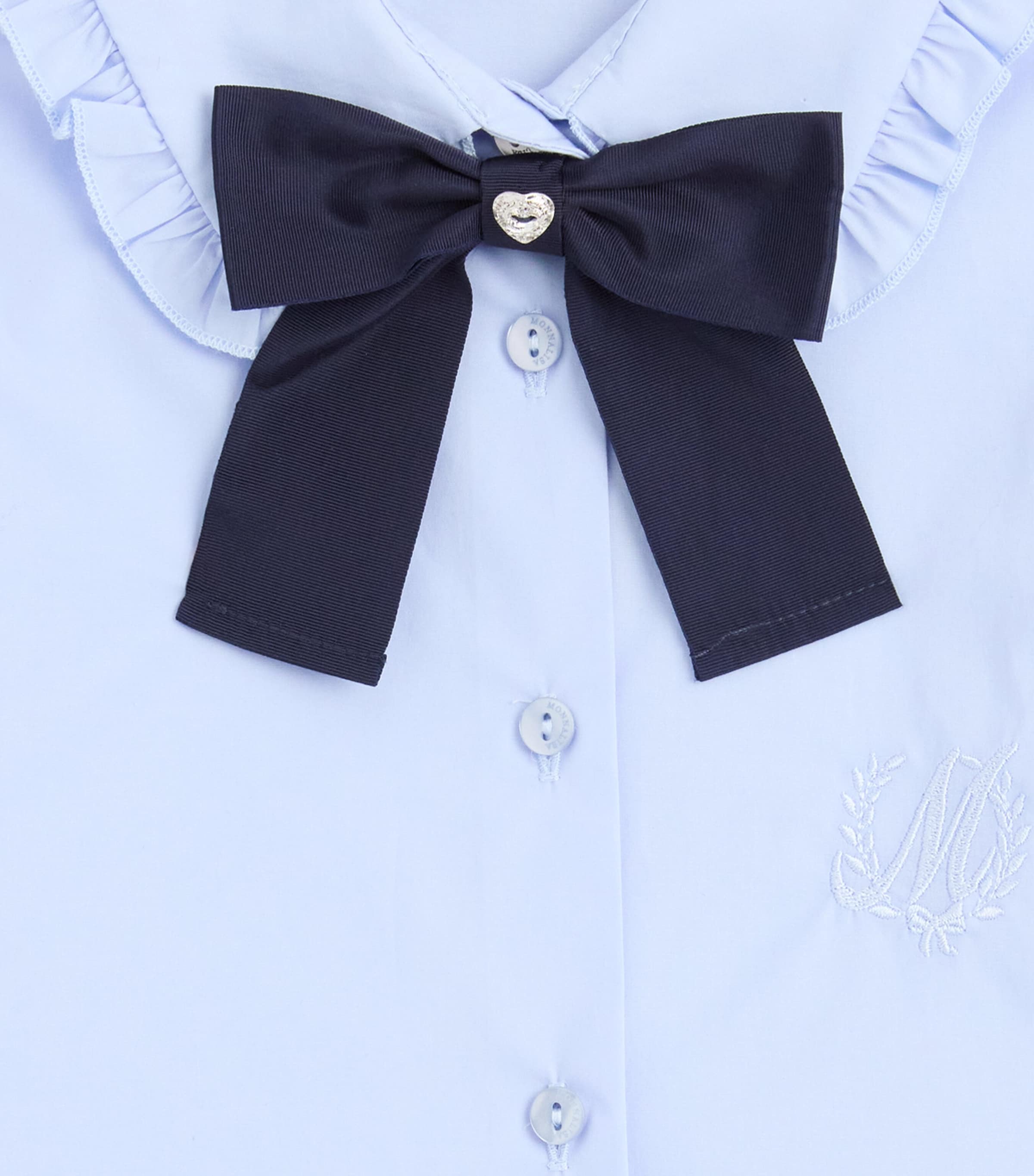 Monnalisa Stretch-Cotton Bow Shirt (4-12 Year) Celeste+blu Image 3