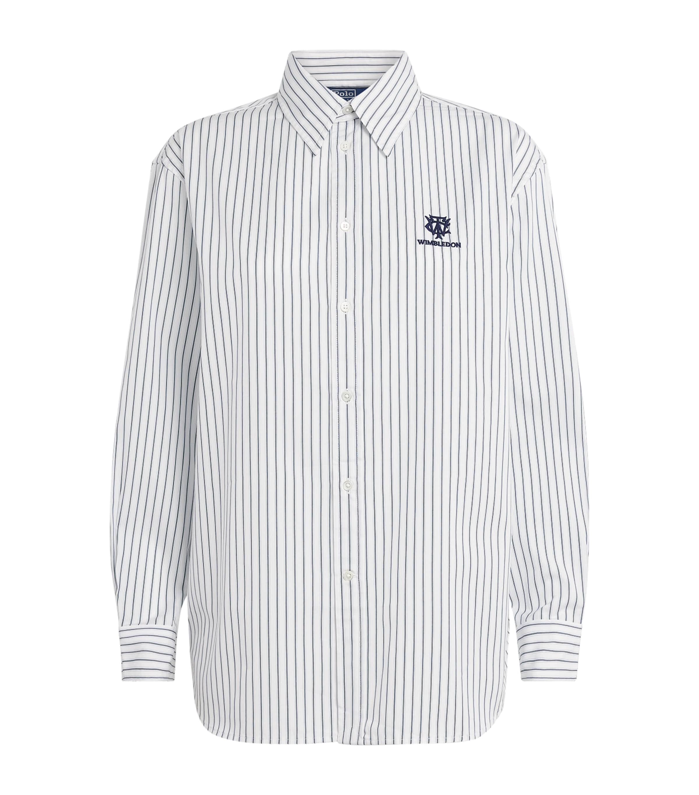 Polo Ralph Lauren Womens x Wimbledon Stripe Shirt Wht/ofc Blu/ref Nvy Image 1