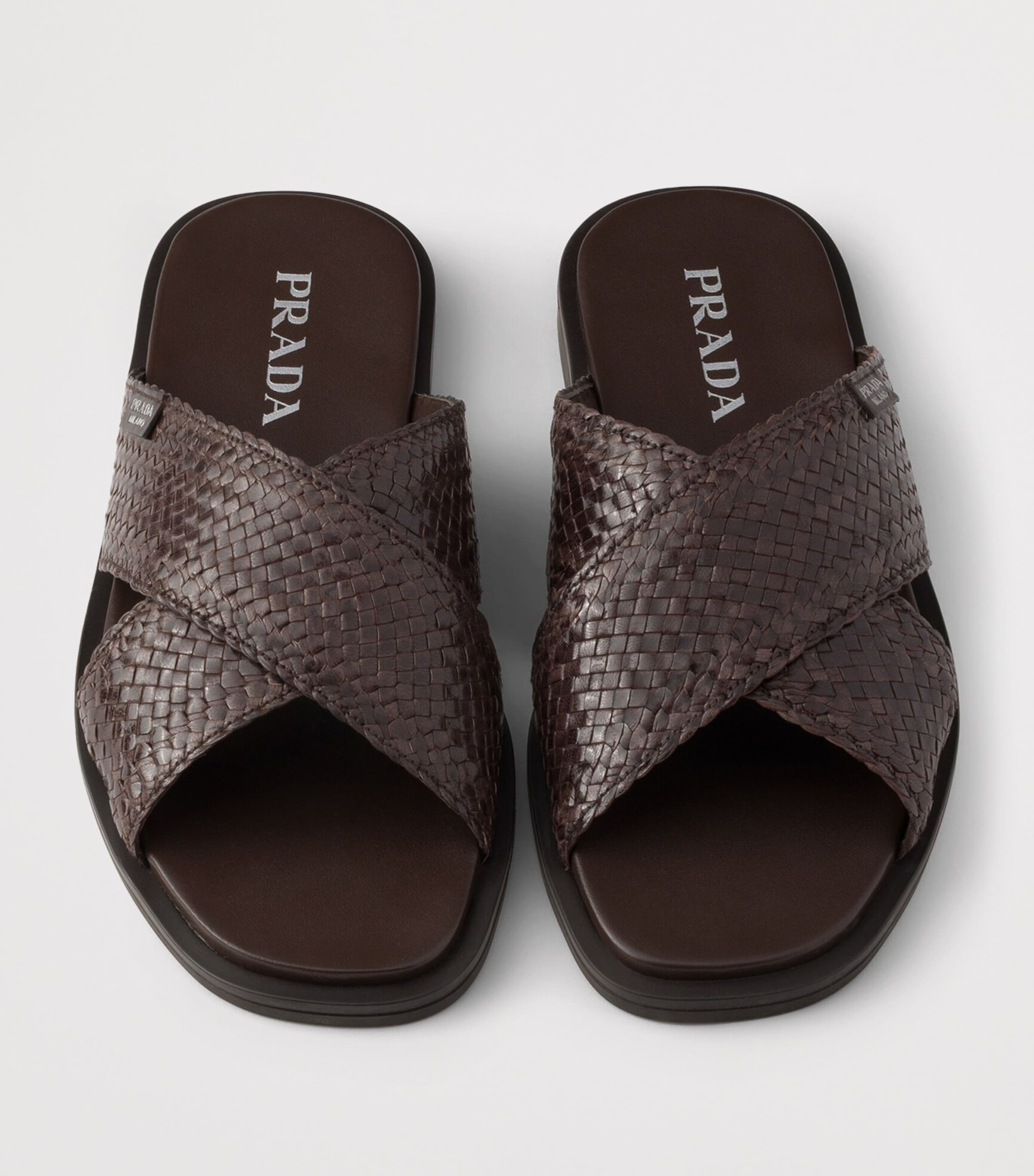 Prada Leather Woven Crisscross Sandals Image 4