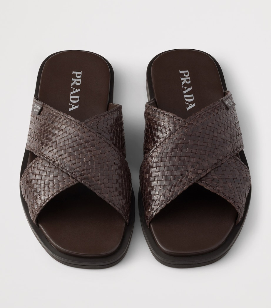 Prada Leather Woven Crisscross Sandals Image 4