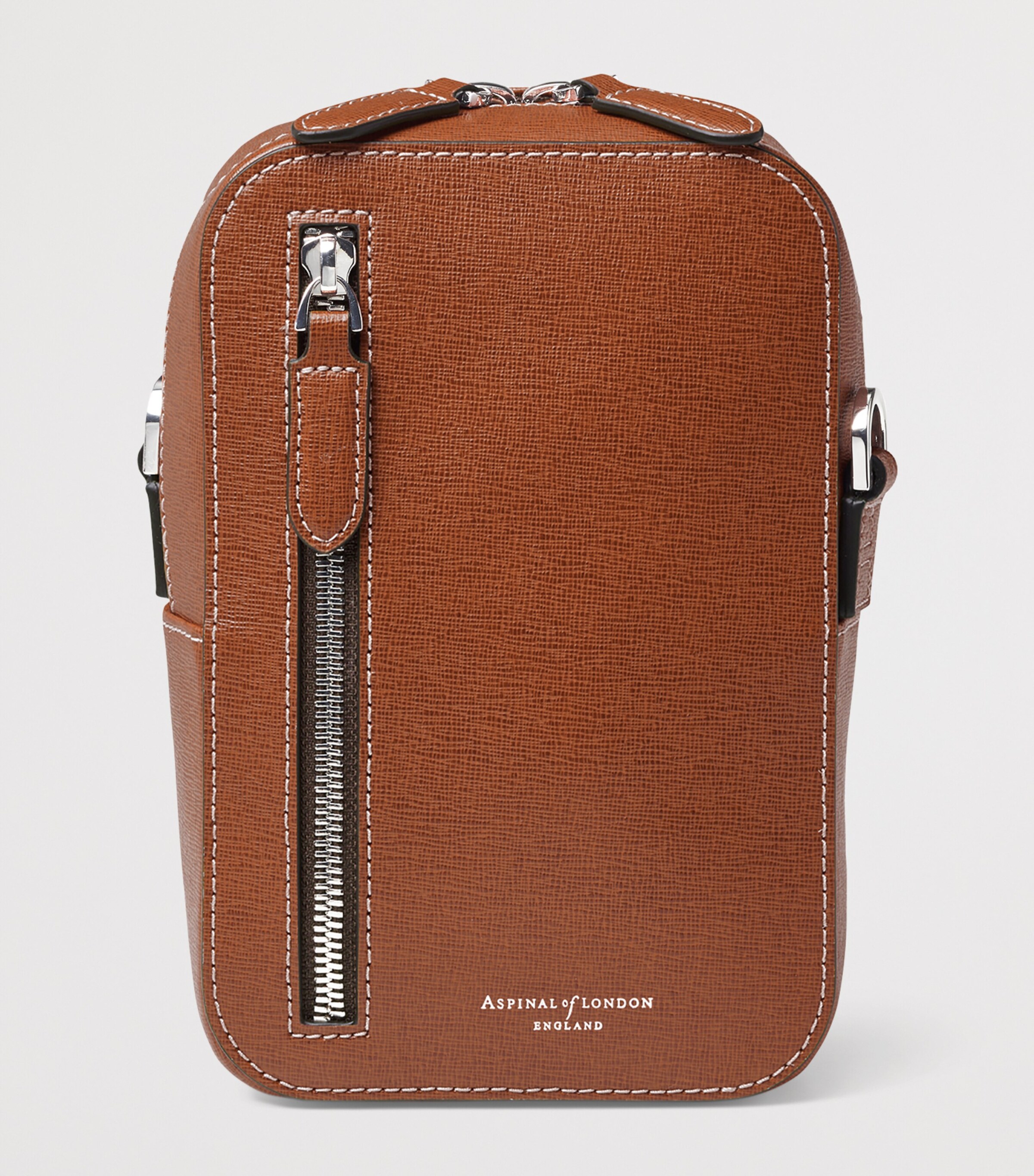 Aspinal Of London Leather Reporter North South Cross-Body Bag Chestnut Image 2