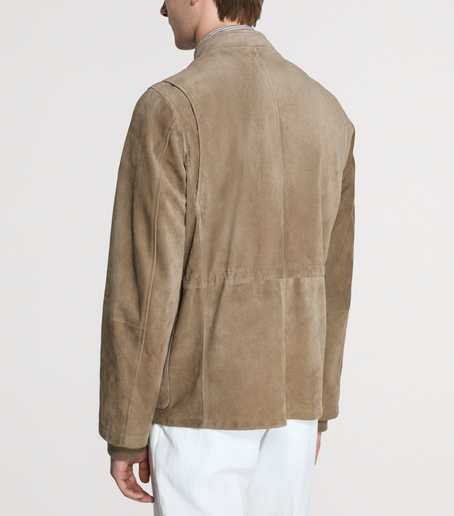 Dunhill Mens Leather Three-Pocket Jacket Khaki Image 3