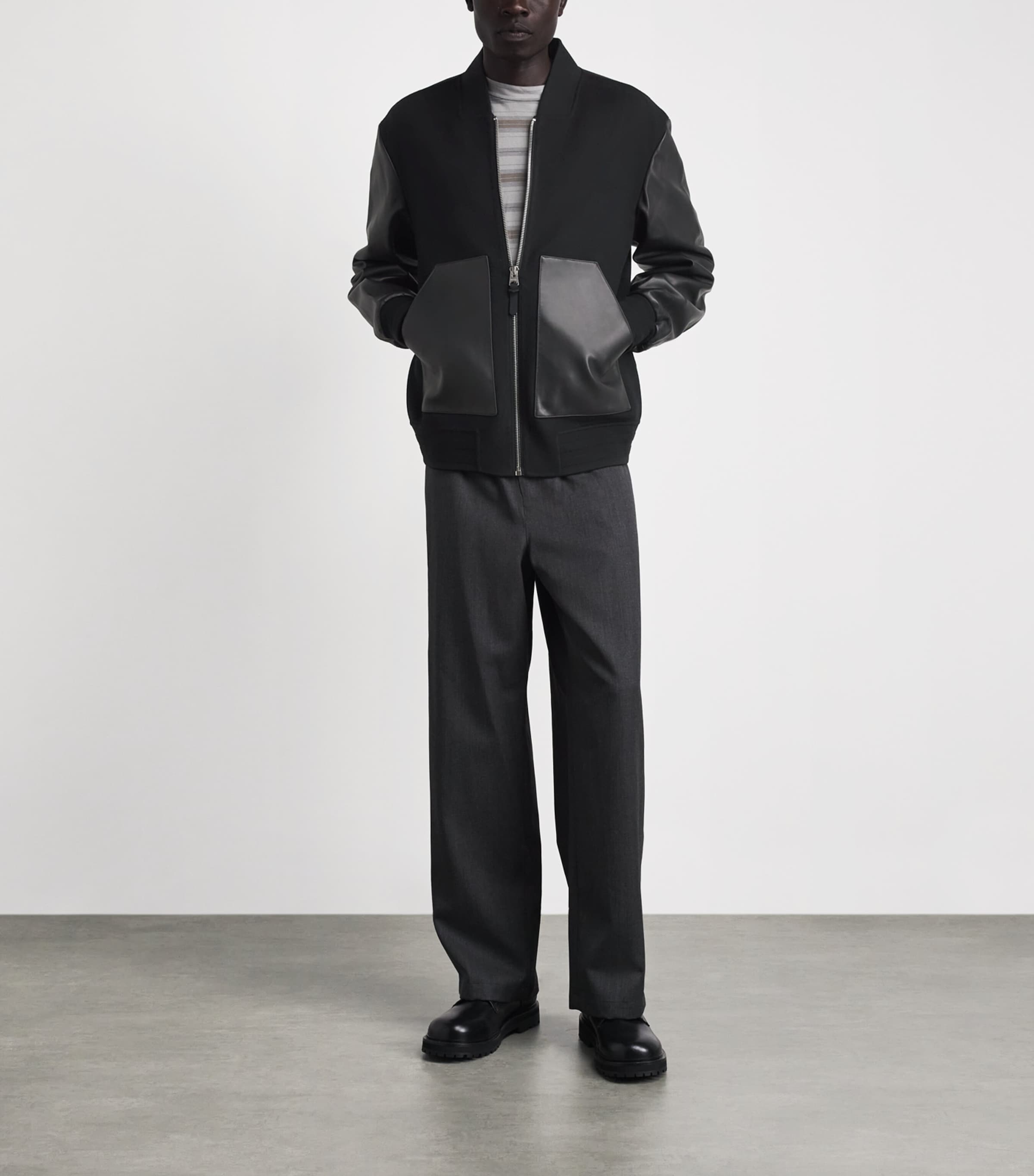 Mackage Mens Wool Leather-Trim Emilio Bomber Jacket Black Image 2
