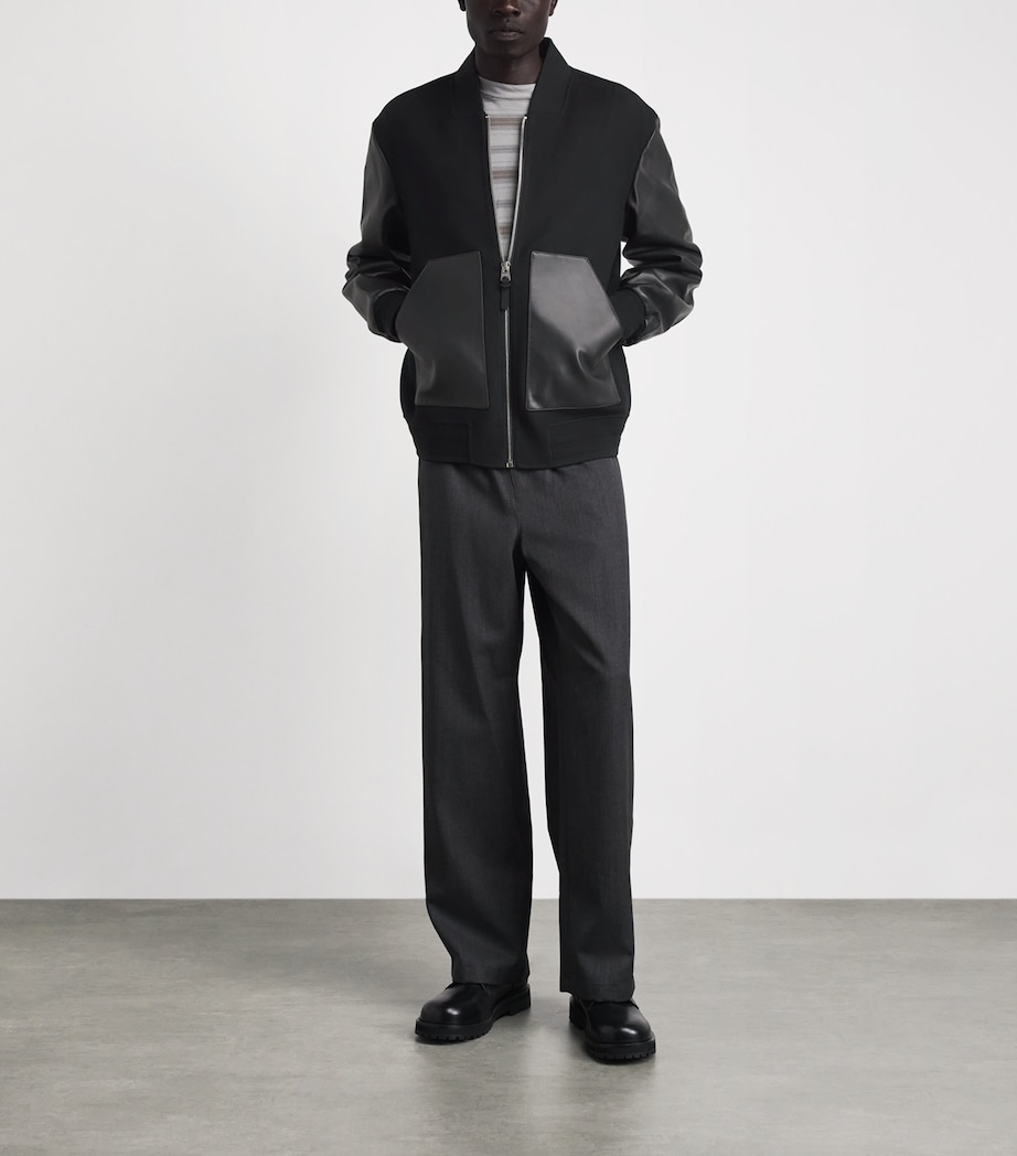 Mackage Mens Wool Leather-Trim Emilio Bomber Jacket Black Image 2