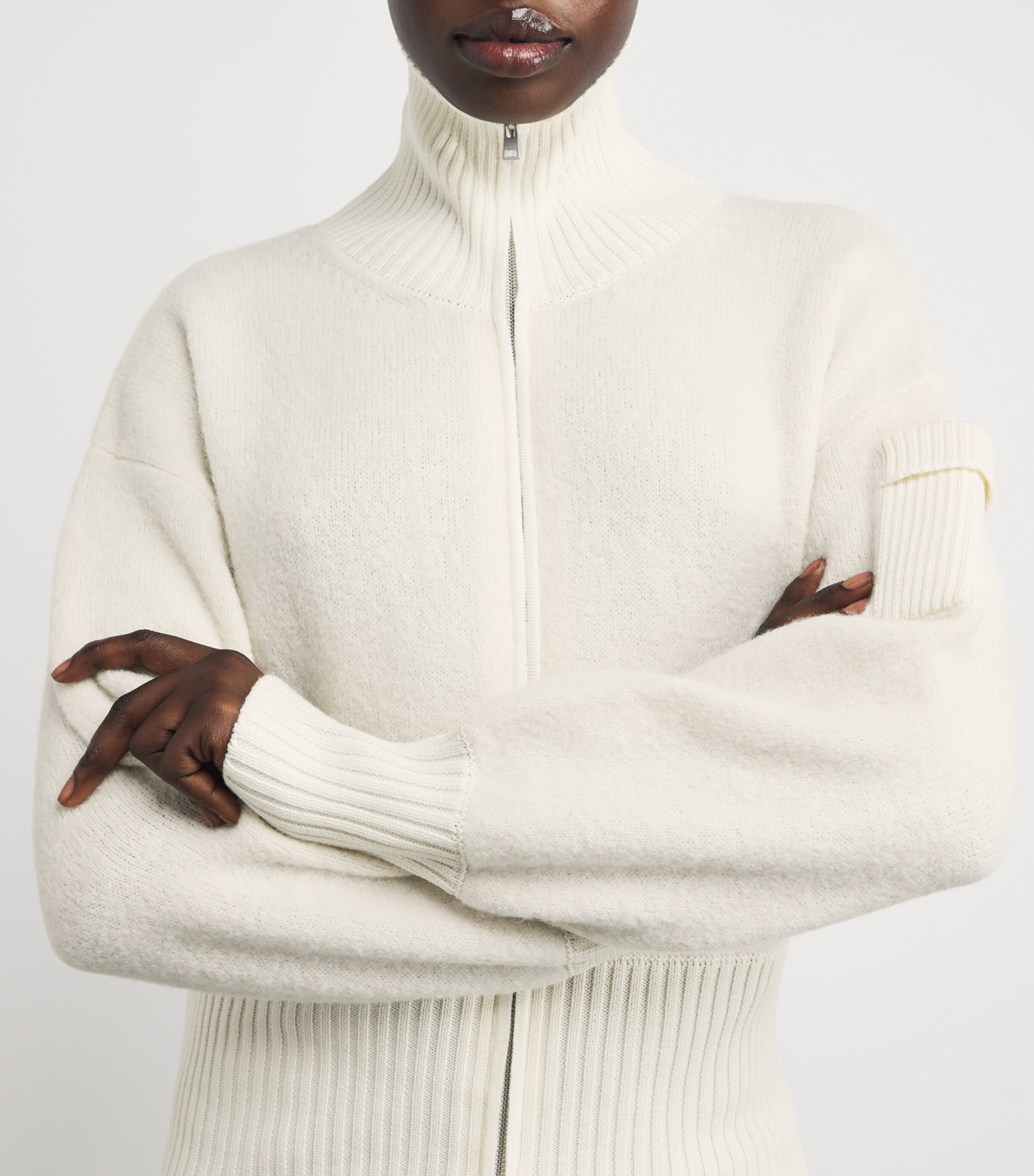 Alpaca-Blend Zip-Up Cardigan 9467COTTONGRASS-LINAIGRETTE Image 6