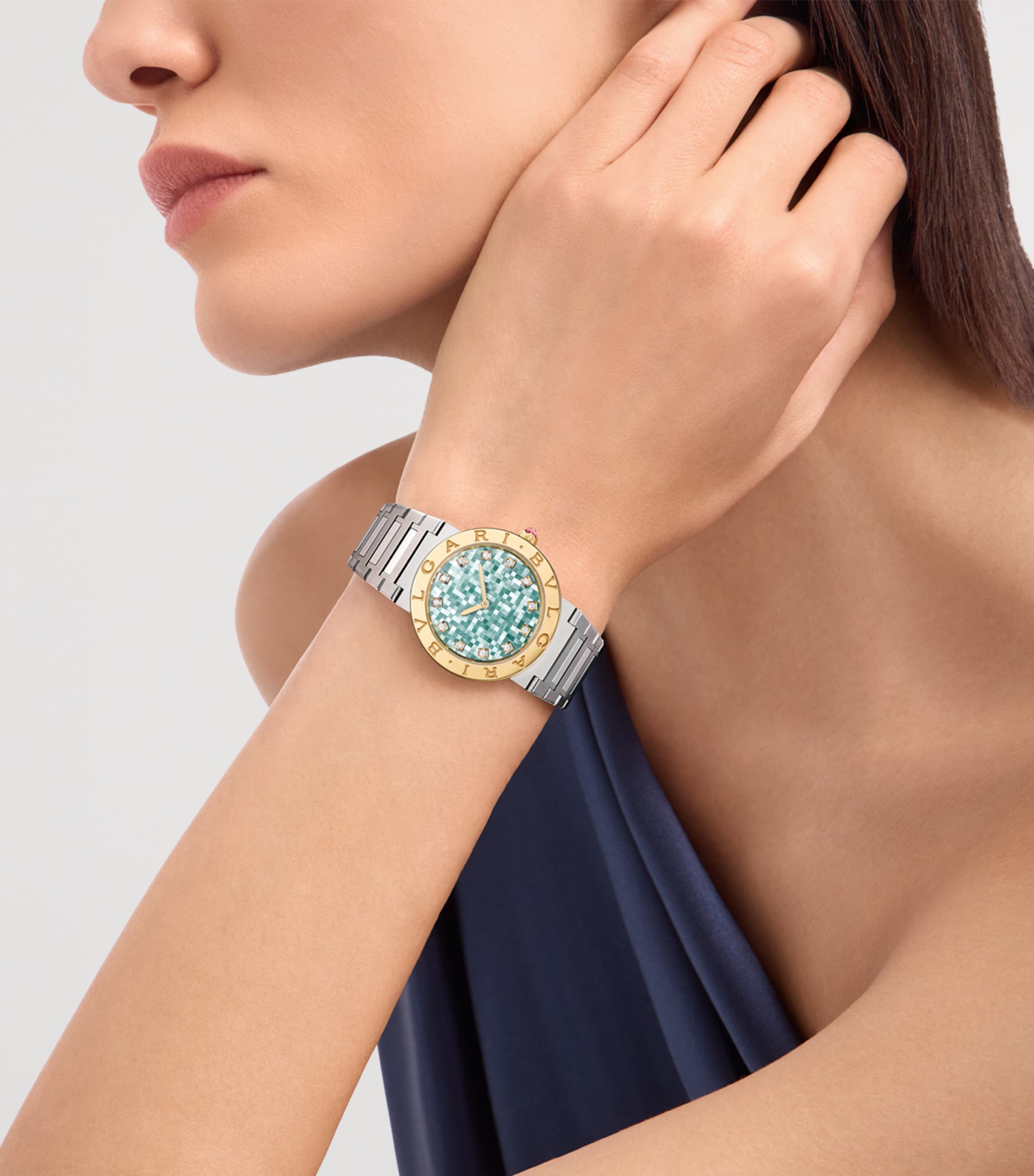 Bvlgari Stainless Steel and Yellow Gold BVLGARI BVLGARI Watch 33mm Green Image 3