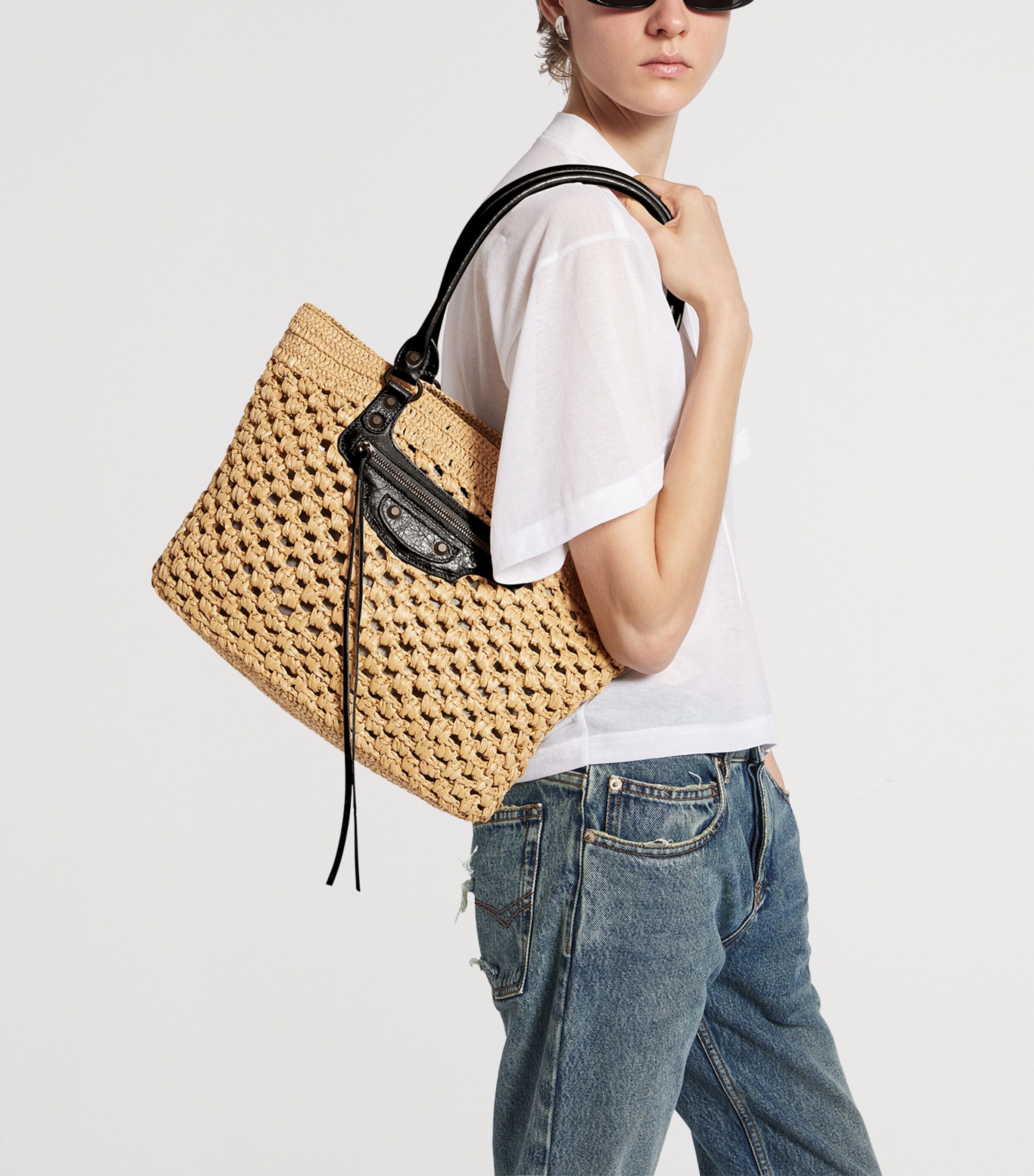 Balenciaga Medium Raffia-Lambskin Le City Basket Bag Image 3