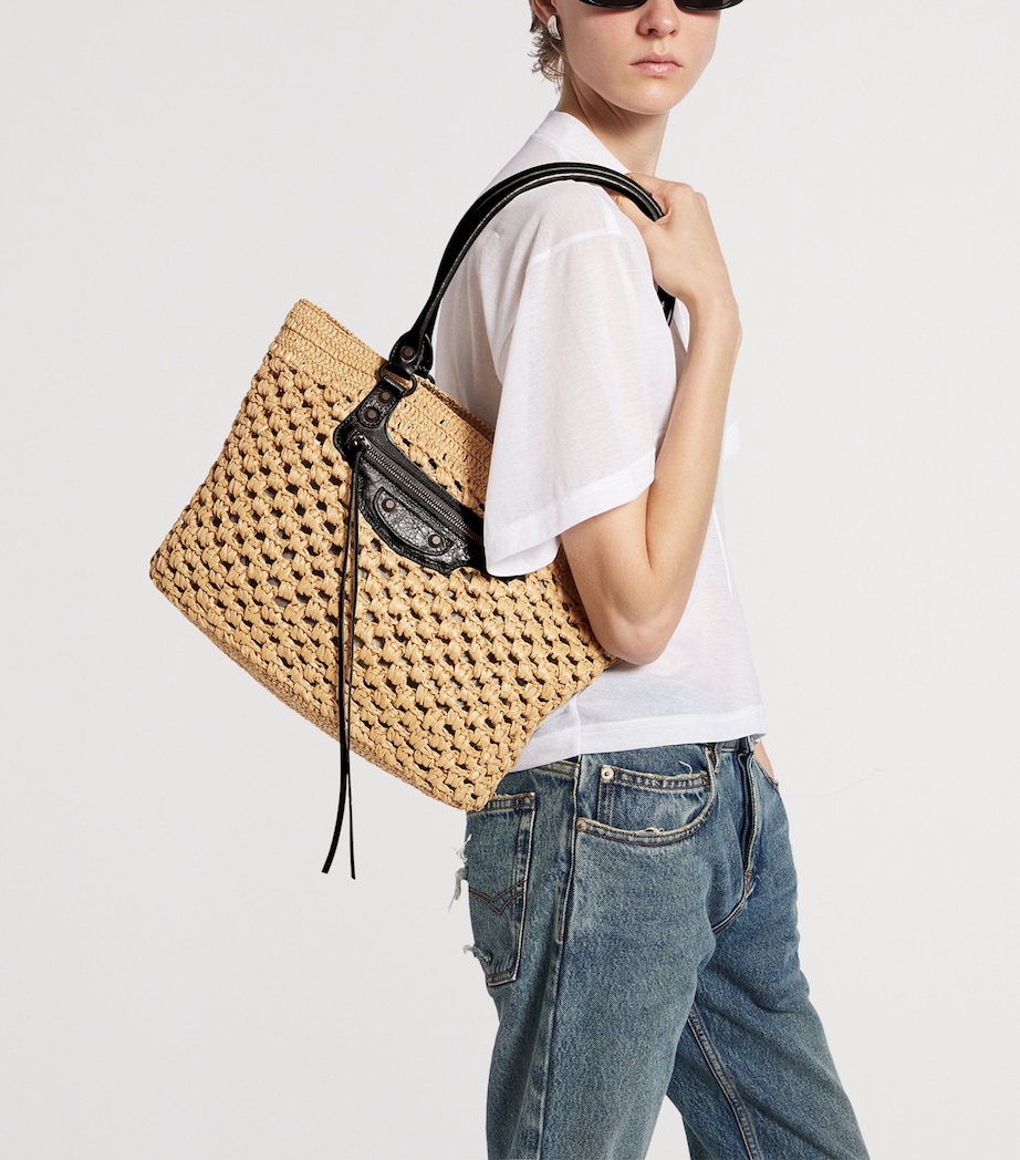Balenciaga Medium Raffia-Lambskin Le City Basket Bag Image 3