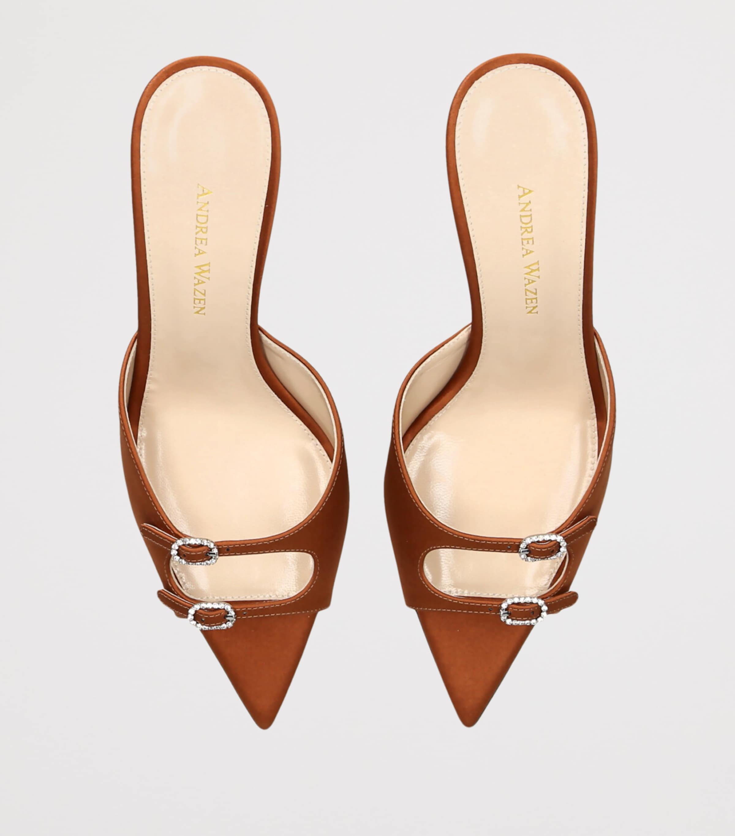 Andrea Wazen Satin Carol Heeled Mules 75 Brown Image 2