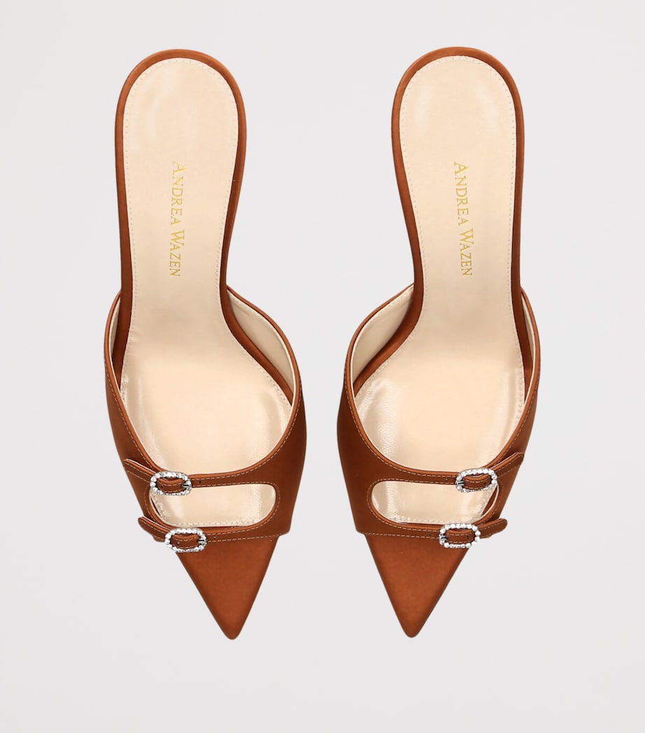 Andrea Wazen Satin Carol Heeled Mules 75 Brown Image 2