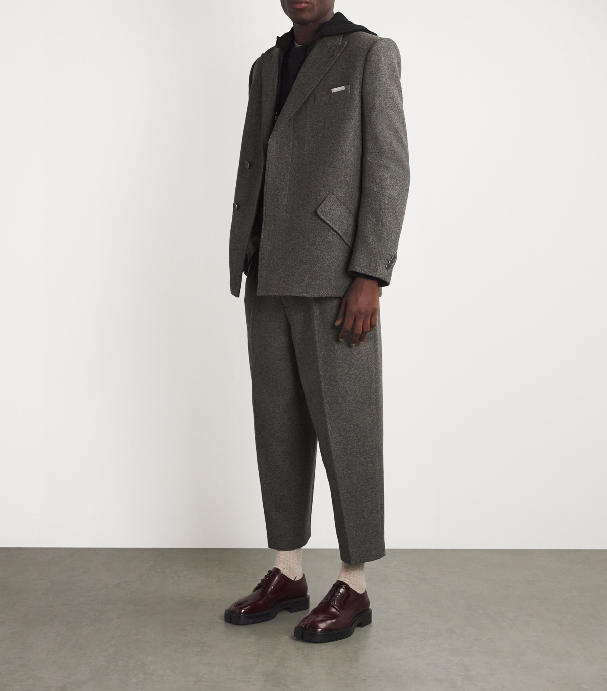 Helmut Lang Grey Wool-Blend Pleated Trousers | Harrods ID